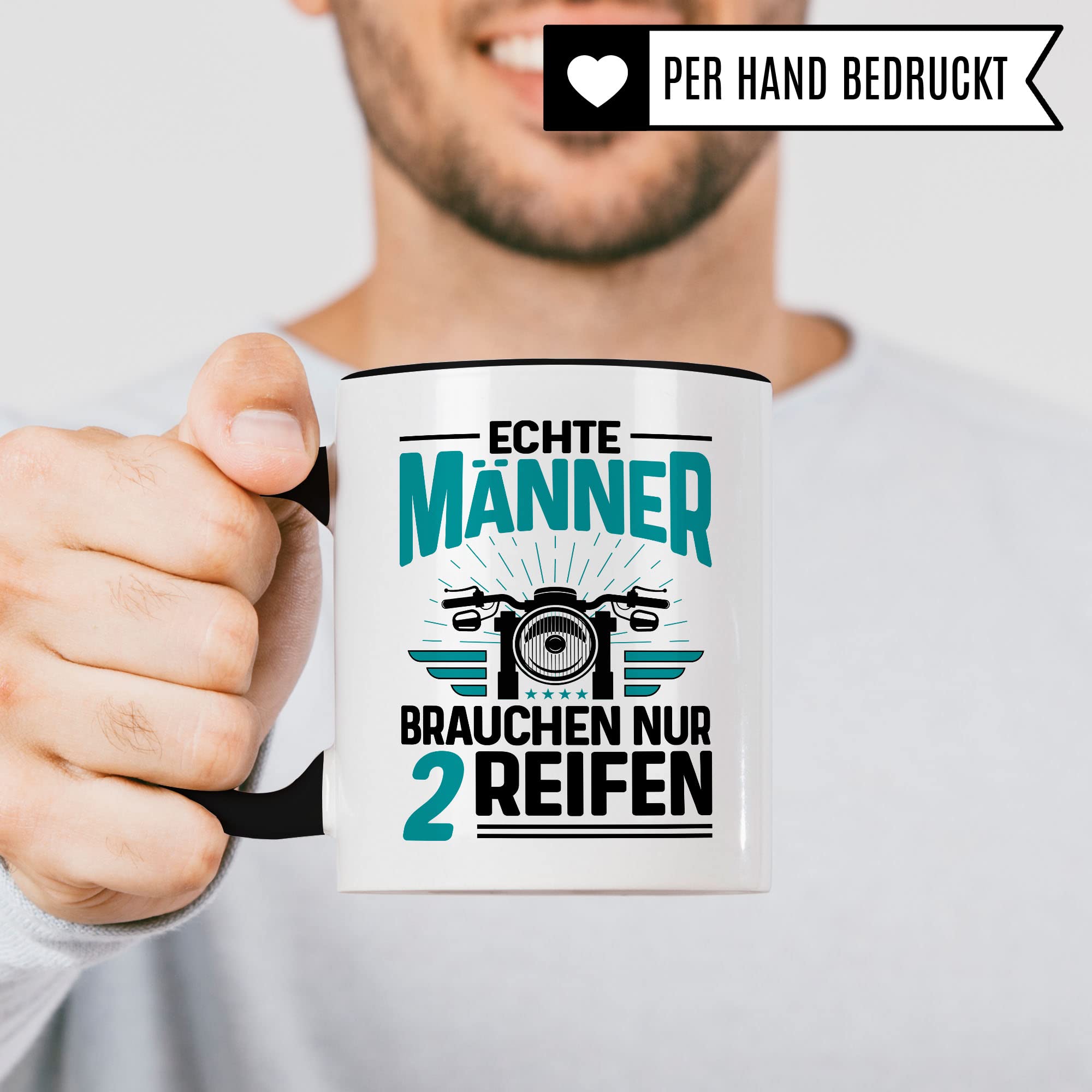 Tasse Motorrad Geschenk-Artikel , Echte Männer brauchen nur 2 Reifen Biker Spruch lustig Motiv Geschenkidee Kaffeetasse Motorradfahrer Männer Kaffee-Becher