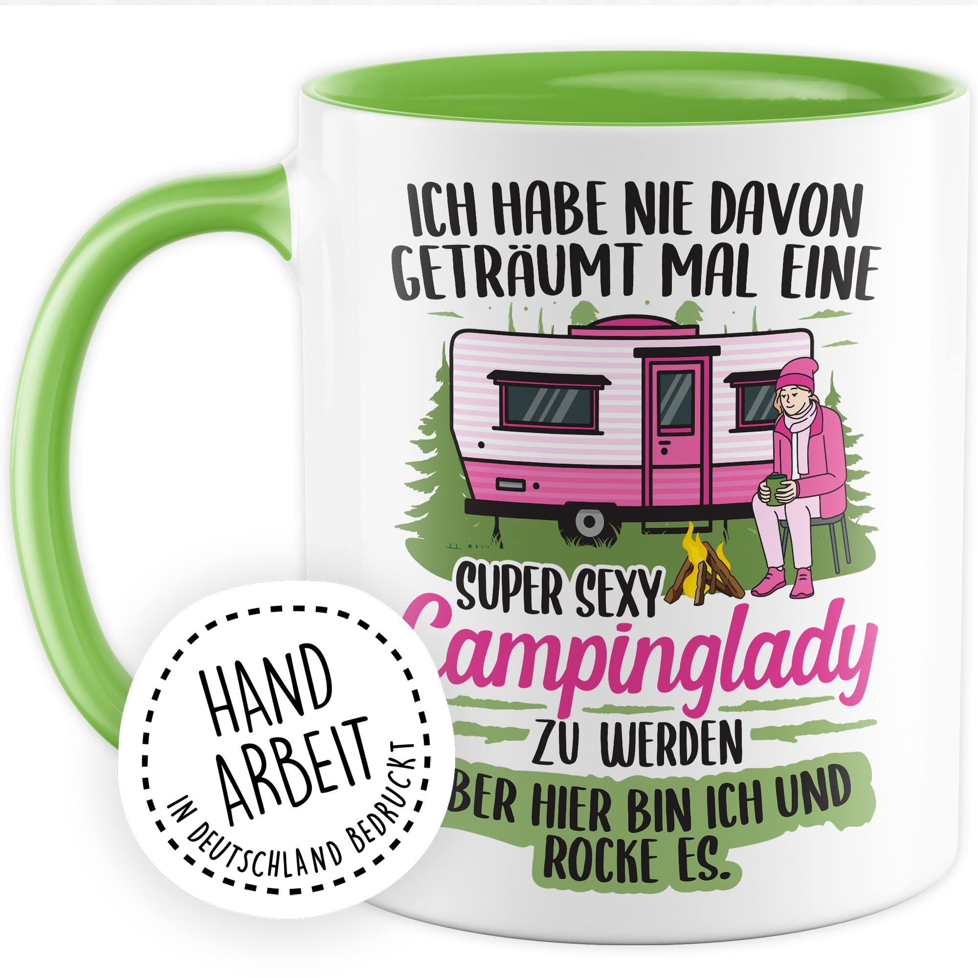 Becher Tasse Wohnmobil Wohnwagen Kaffeetasse Camping Geschenk Camperin Kaffee-Becher Geschenkidee Outdoorfans Zelten Abenteuer Reisen Spruch Humor Witz sexy Campinglady