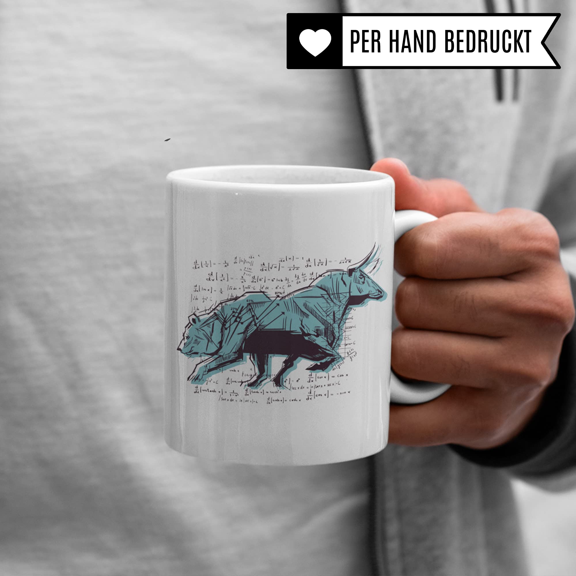 Bulle und Bär Tasse Aktien - Kaffeetasse für Investor Aktionär Börse Geld Trader - Geschenk zum Investieren Bullenmarkt Bärenmarkt Motiv Kaffeebecher