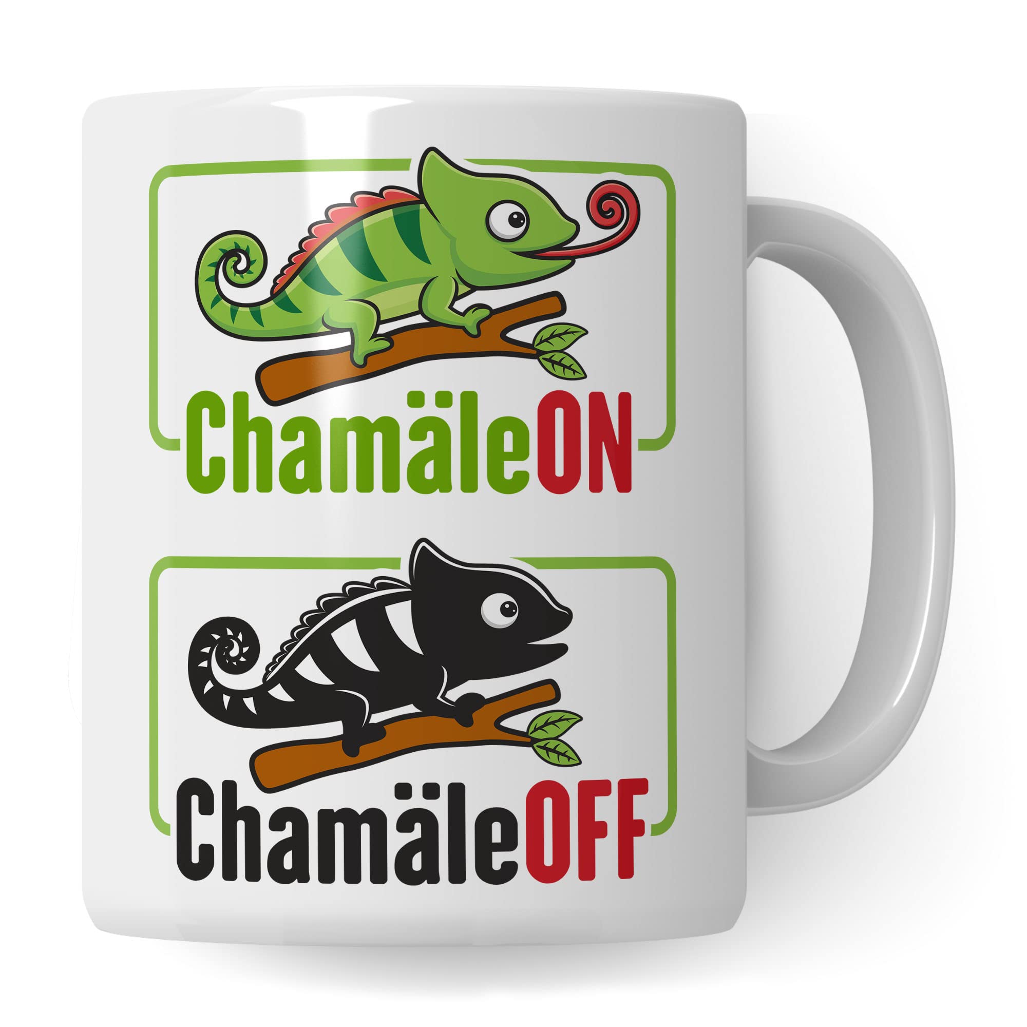 Tasse ChamäleON ChamäleOFF, Lustige Tasse mit Spruch und Tier Motiv, Büro lustig Sarkasmus Comic Witz Tiere Chamäleon Geschenk