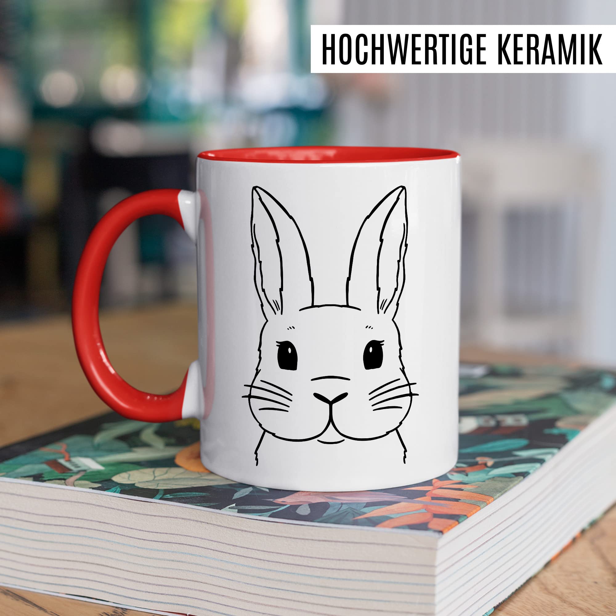 Kaninchen Tasse Hasen Bild süße Kaffeetasse mit Tier Motiv Karnickel Kaffee-Becher Häschen Humor Geschenk Spruch Teetasse Haustier Hase Langohr Halter cute Kaninchen Zeichnung