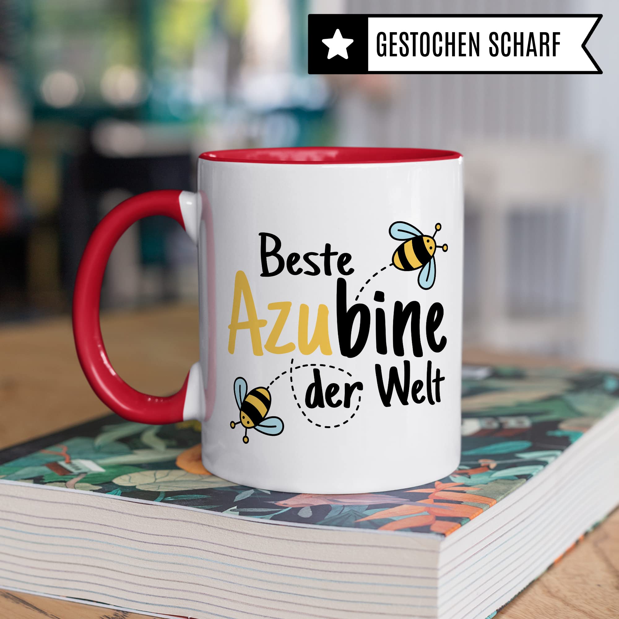 Tasse Azubine Kaffeetassen Azubi Ausbildung Kaffee-Becher Lehrling Ausbildung Beste Azubine der Welt Spruch Becher Geschenkidee Azubine-Geschenk Auszubildende Auszubildender Biene