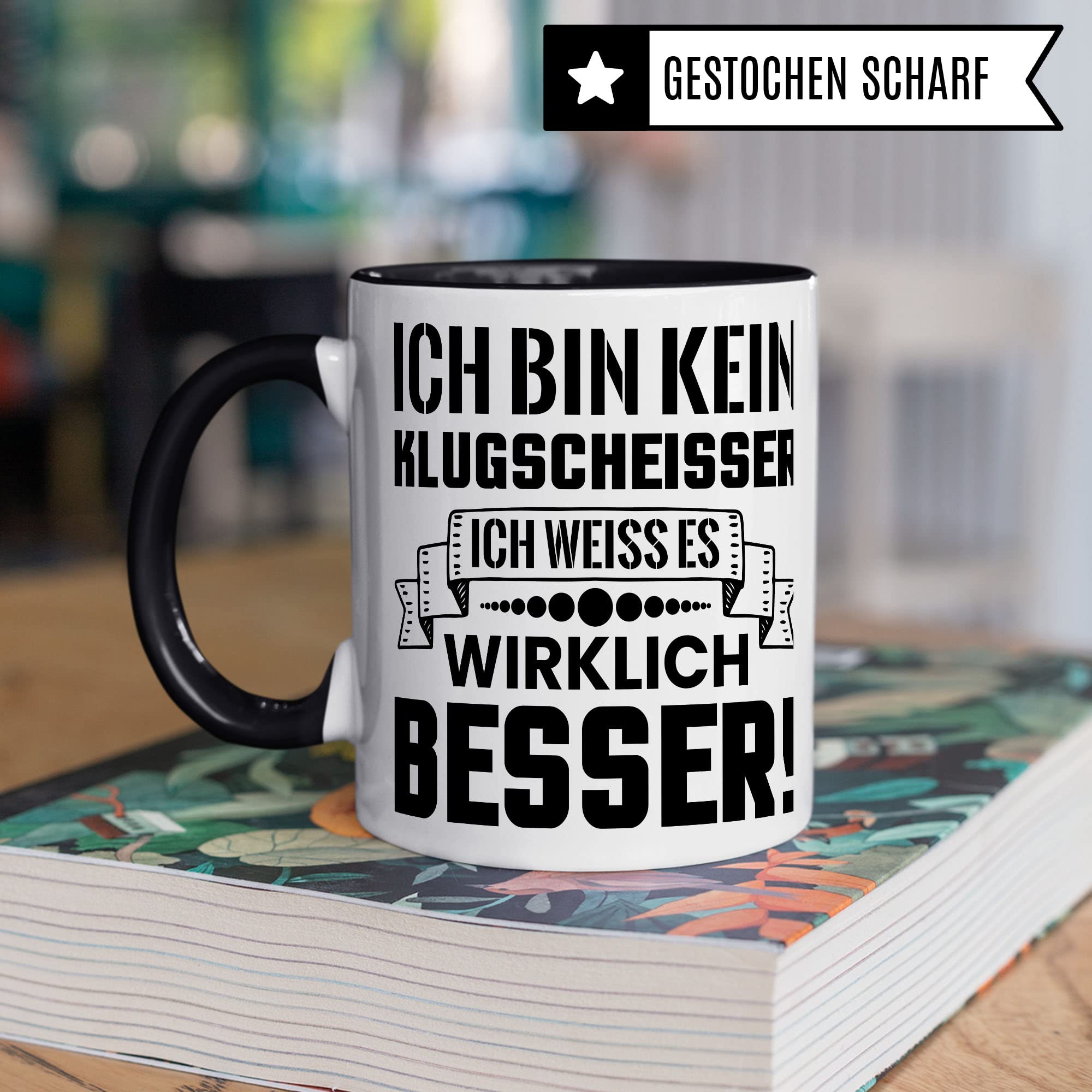 Klugscheisser Tasse, Kaffeetasse Geschenk für Besserwisser, Kaffebecher mit Spruch lustig, Teen Geschenk, Kaffeetasse Humor Witz Geschenk für Kollege, Kollegin Teetasse