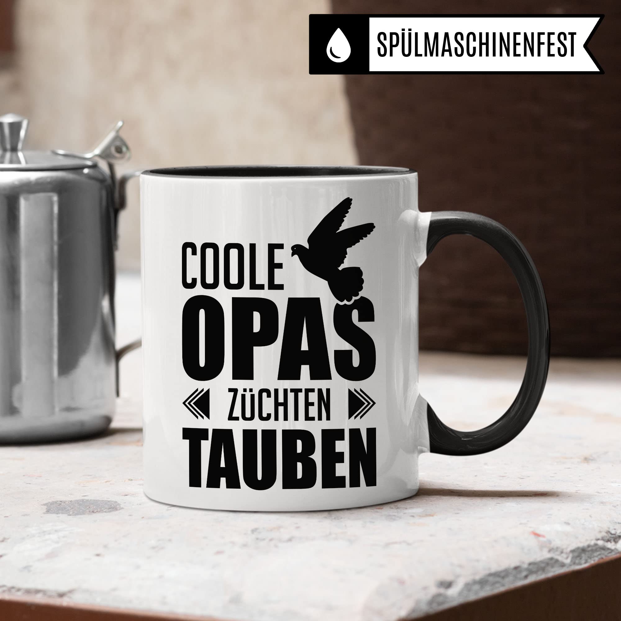 Opa Tasse Geschenkidee, Kaffebecher mit Spruch lustig, Taubenzüchter Geschenk, Kaffeetasse Humor Witz Geschenk für Großvater, Taube Teetasse