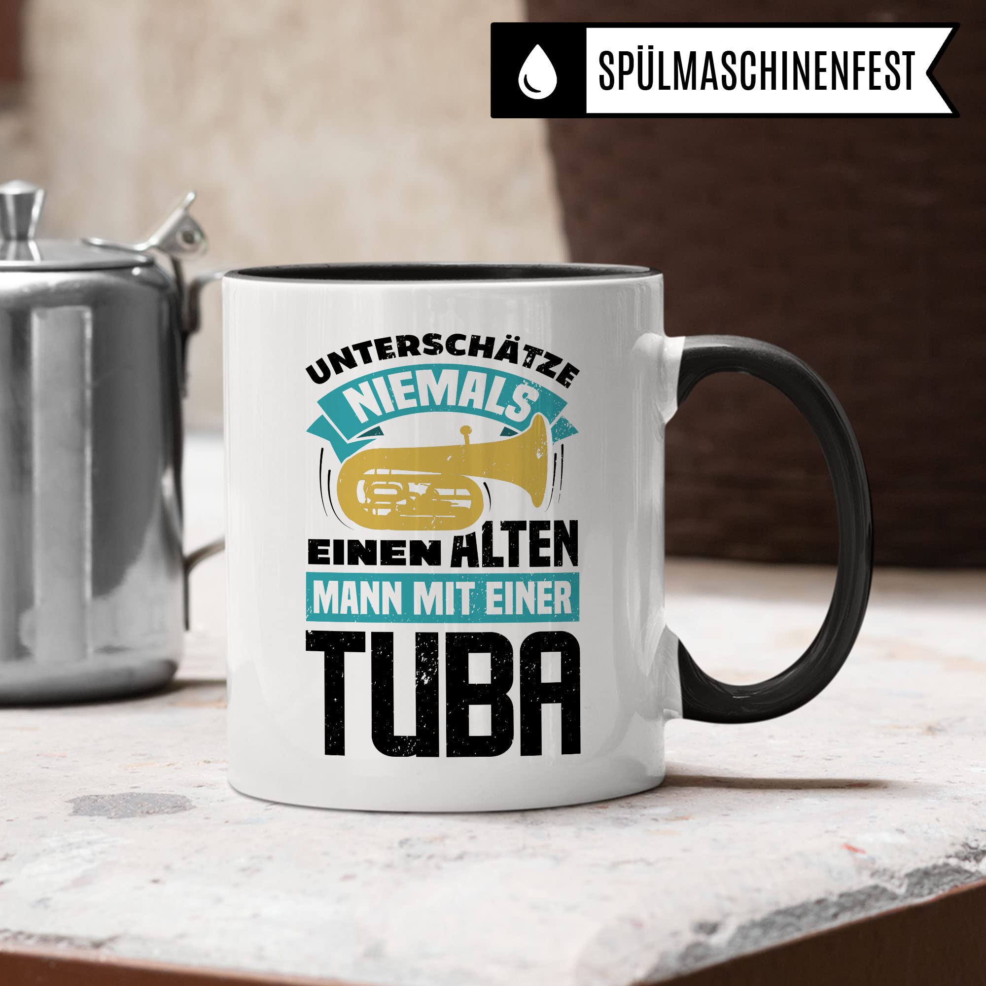 Tuba Tasse Geschenkidee Alter Mann Kaffeetasse Humor Witz Geschenk für Tubaspieler Kaffeebecher Bigband Becher