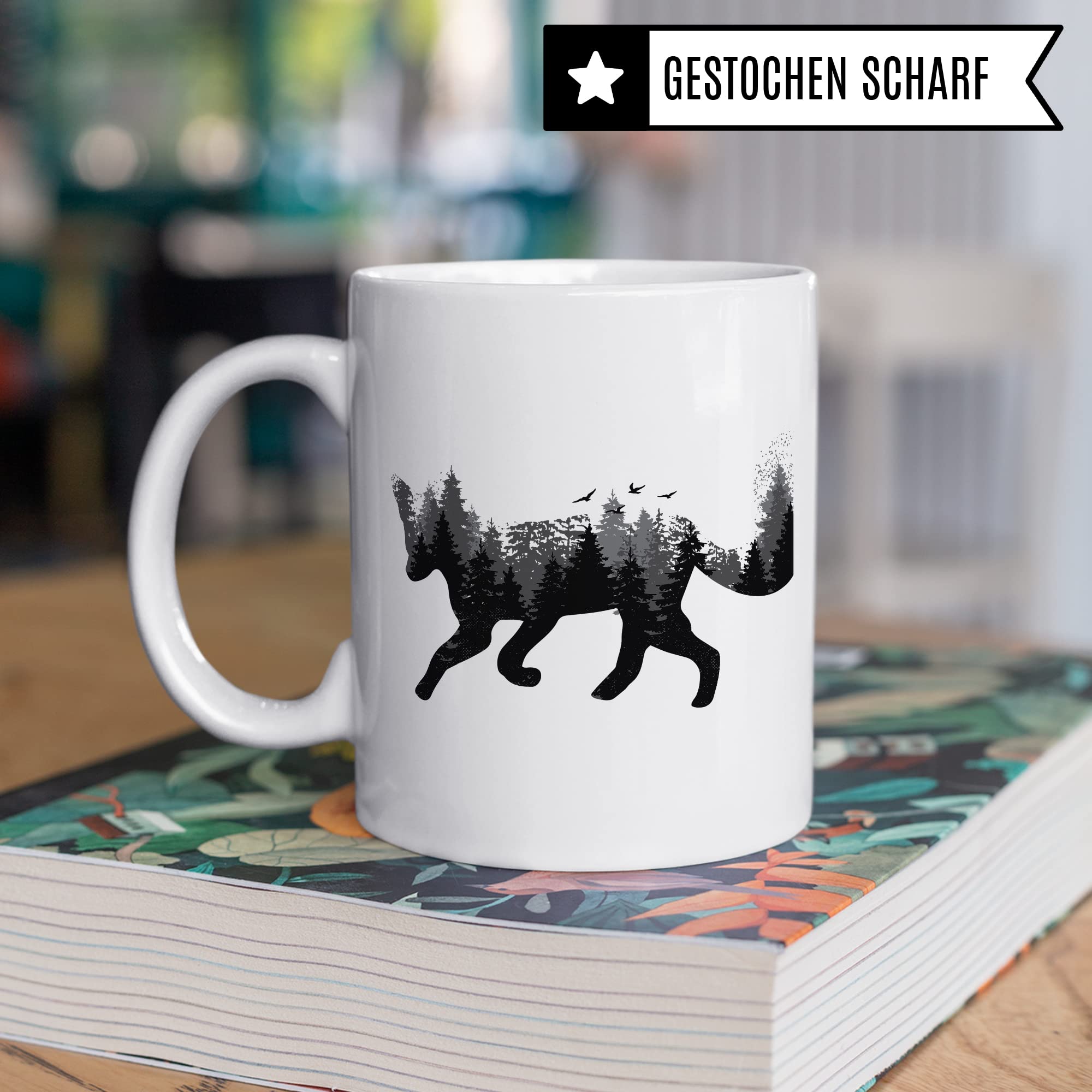 Tasse Fuchs hochwertiges Design, Geschenk Fuchs-Fans Motiv, Rotfuchs Geschenk-Idee Kollegen Freundin Freund Kaffeetasse, Fuchs Wald-Tiere Wald-Motiv Jäger Naturliebhaber Kaffee-Becher