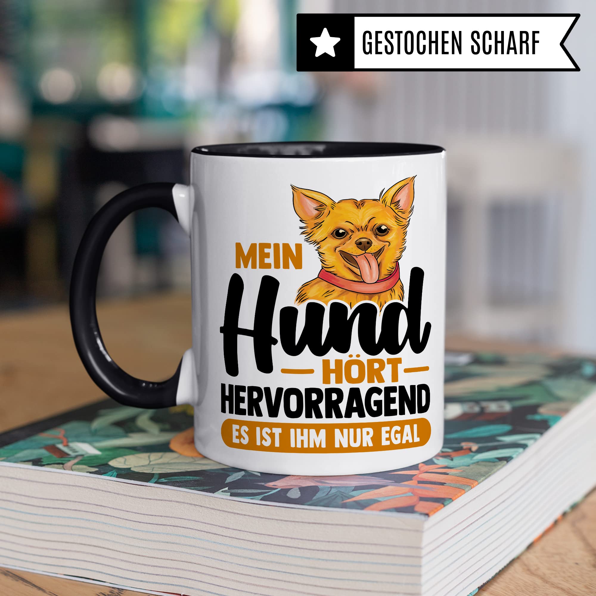 Tasse Hund Geschenk, Mein Hund hört hervorragend es ist ihm nur egal Geschenkidee Hundehalter Kaffee-Becher Kaffeetasse mit Spruch lustig Hundebesitzer Teetasse Herrchen