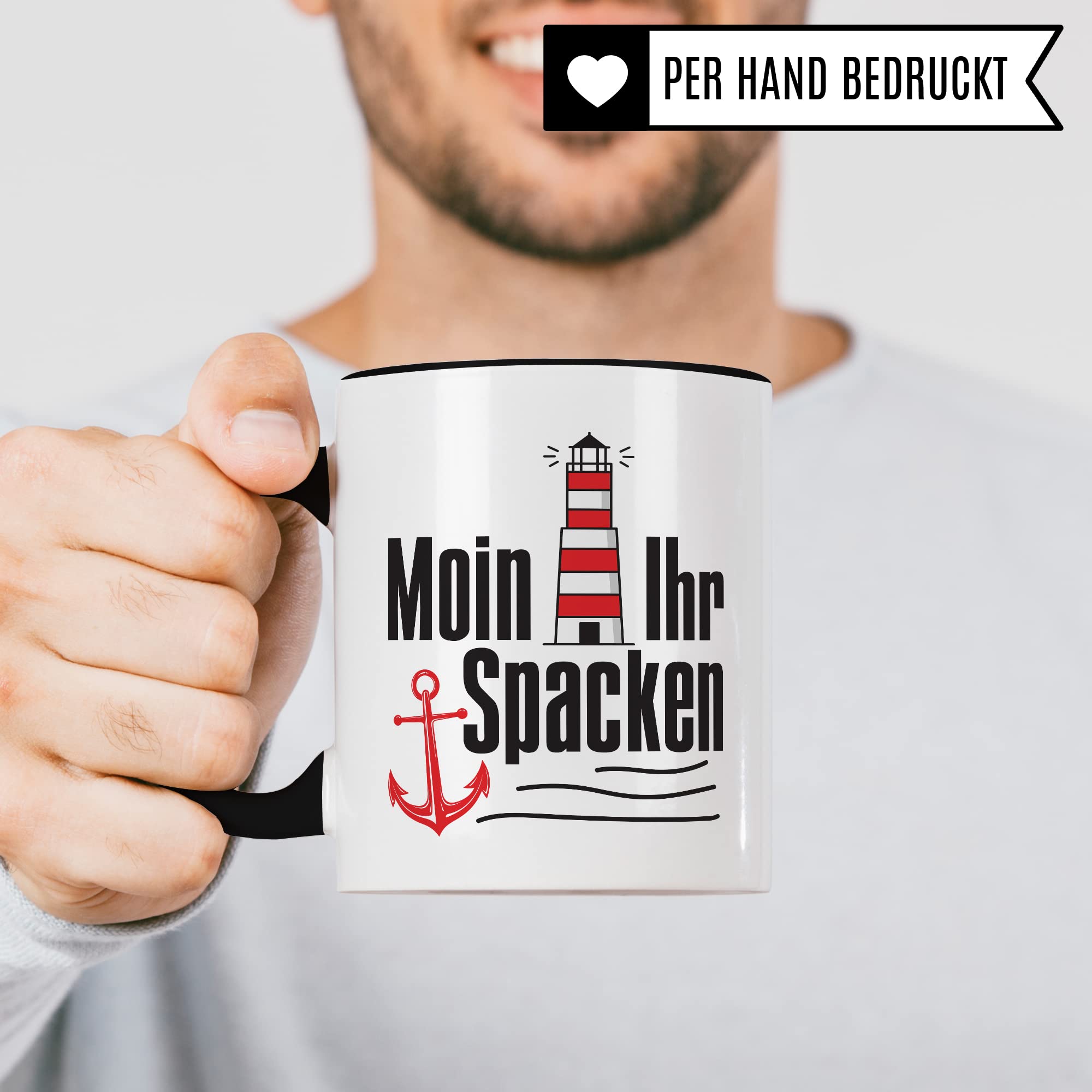 Moin ihr Spacken Tasse Kaffee-Tasse Geschenkidee für Norddeutsche Norddeutschland Meer Nordsee Ostsee Kaffeebecher