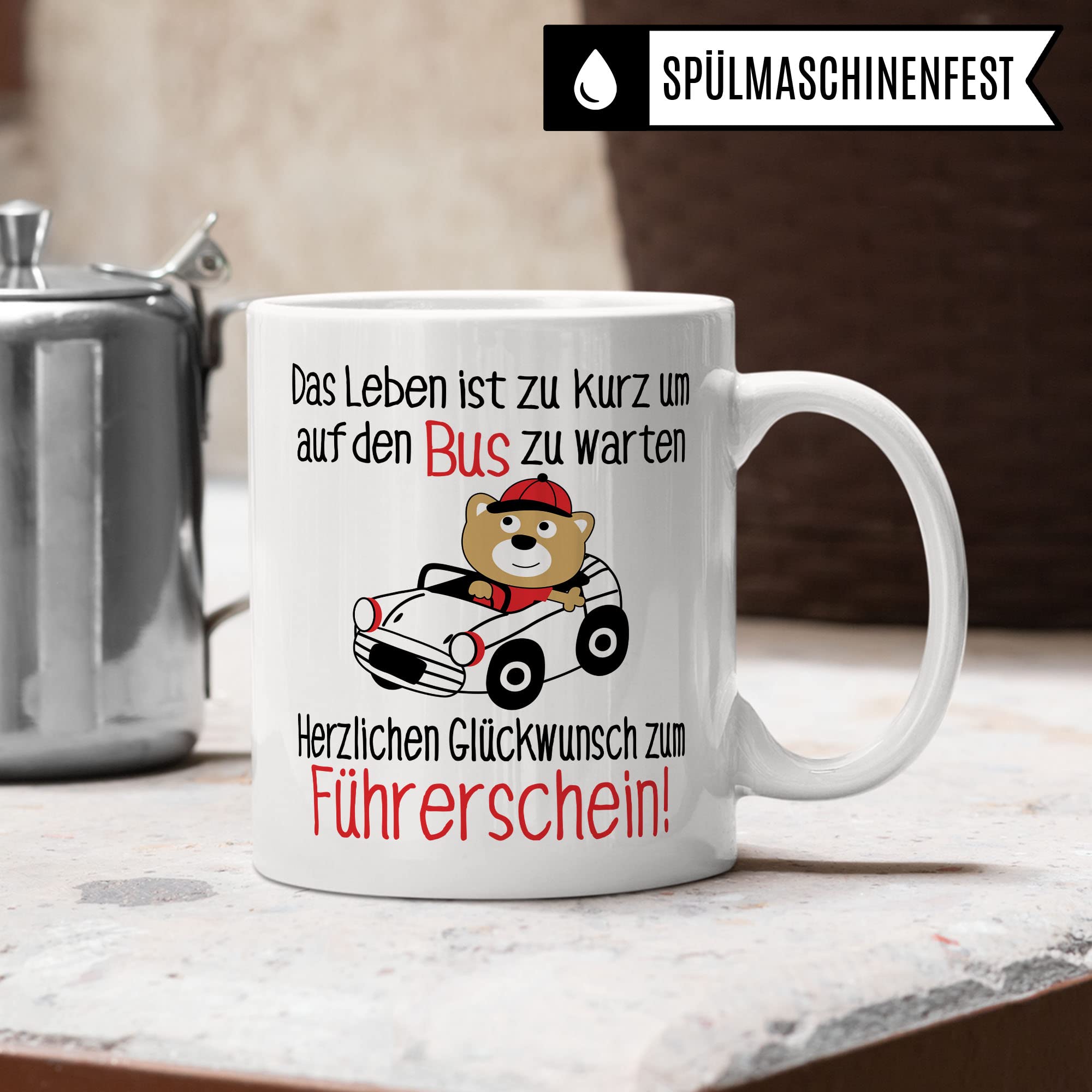 Tasse Führerschein Glückwunsch zum Führerschein Geschenk Führerscheinprüfung bestanden Mann Frau Jungen Mädchen Deko Kaffeetasse Fahrprüfung lustig Kaffee-Becher