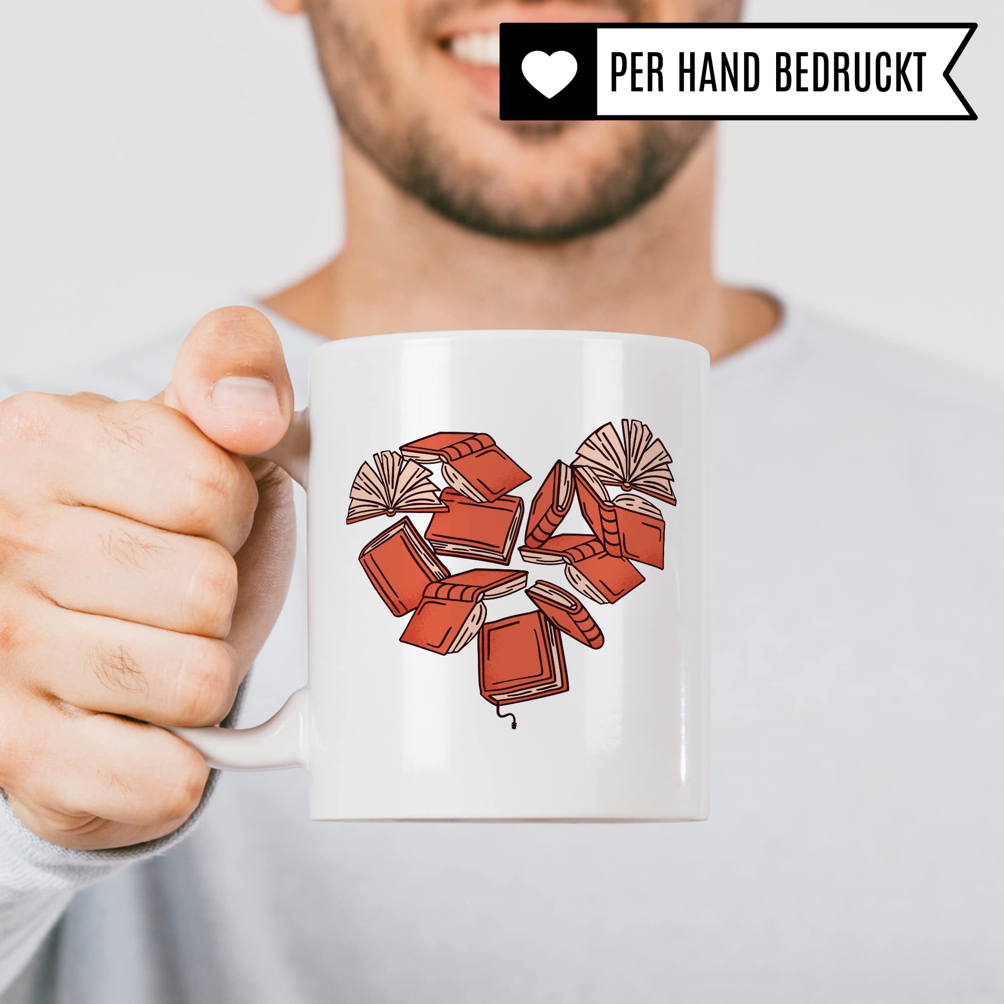 Tasse Herz Buch Motiv Kaffeetasse Leseratte Kaffee-Becher Bücherwurm Teetasse Geschenk Bücherliebe Geschenkidee Bücherliebe