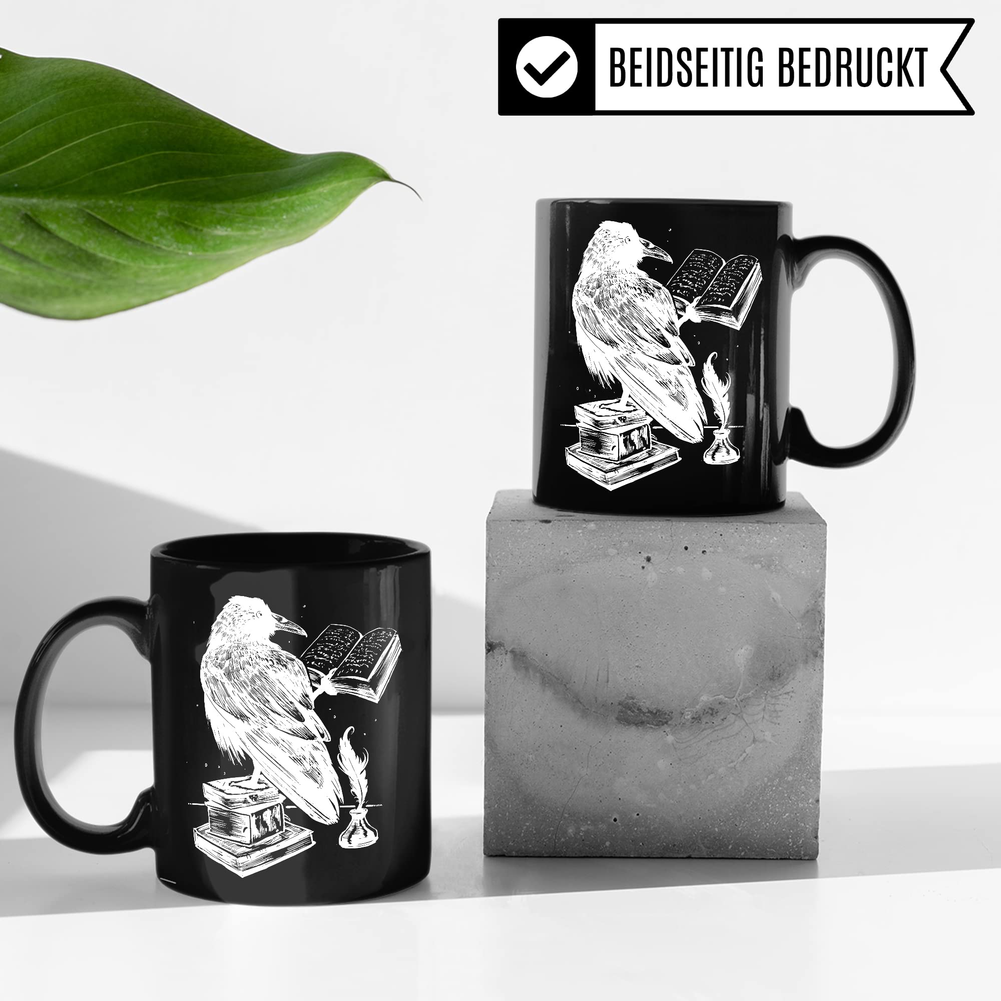 Bücher Tasse Raben Kaffeetasse Geschenk Bücherwurm Lesen Kaffee-Becher Leseratte Teetasse Geschenk Buch Bücherfan Geschenkidee Fantasy