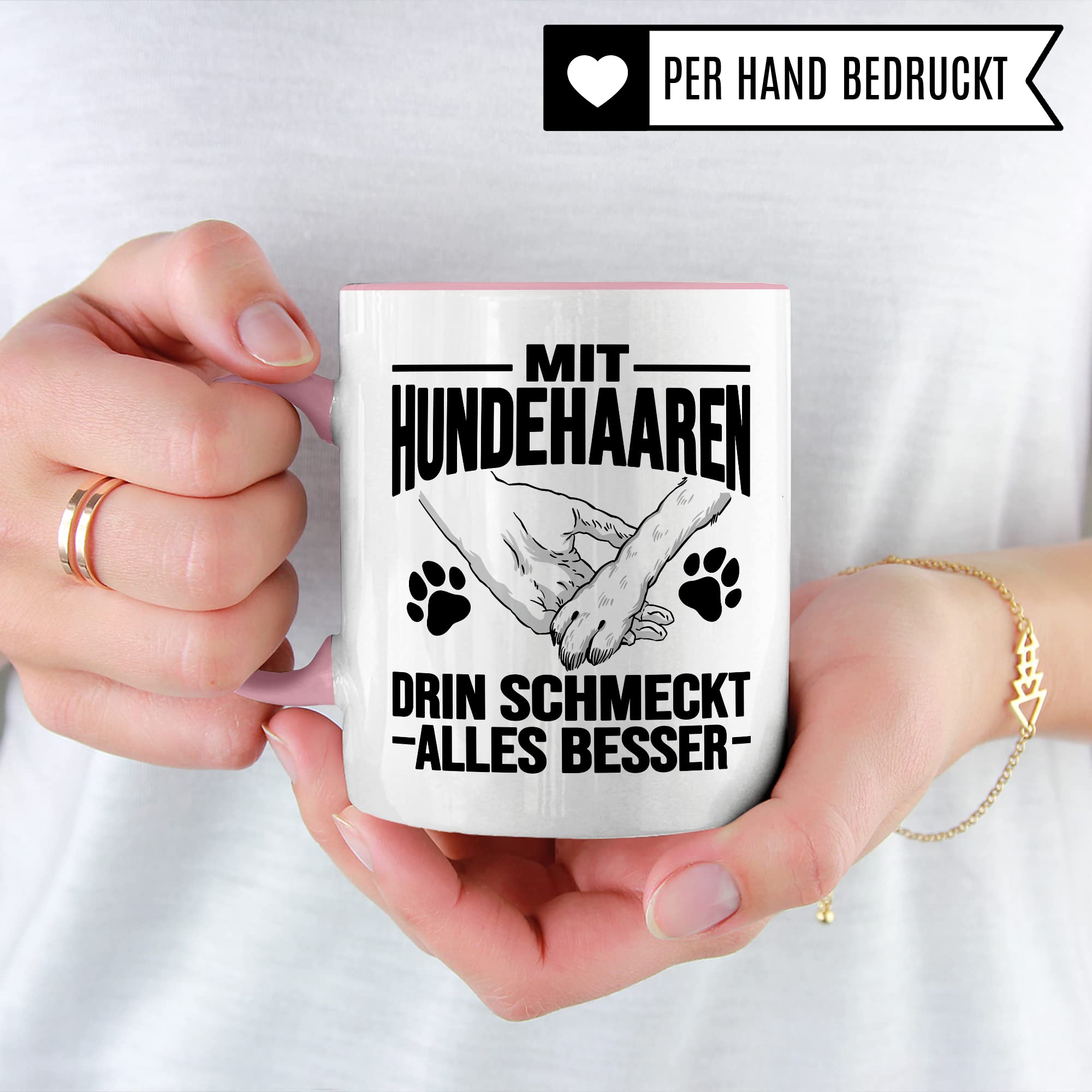 Hunde Tasse Geschenk, Mit Hundehaaren drin schmeckt alles besser Geschenkidee Hundebesitzer Kaffee-Becher Kaffeetasse Teetasse Hundehalter Hund Tasse mit Spruch lustig