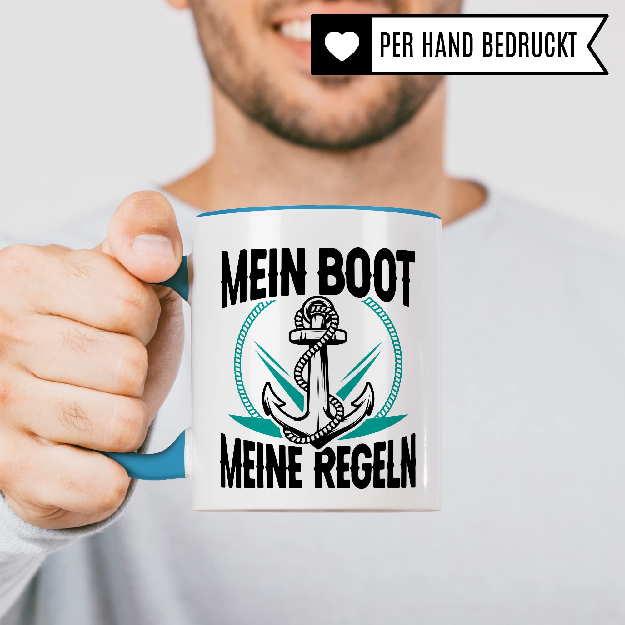 Tasse Kapitän, Mein Boot meine Regeln Geschenk Bootliebhaber Geschenkidee Bootbesitzer Kaffee-Becher Kaffeetasse mit Spruch lustig Teetasse Anker-Motiv