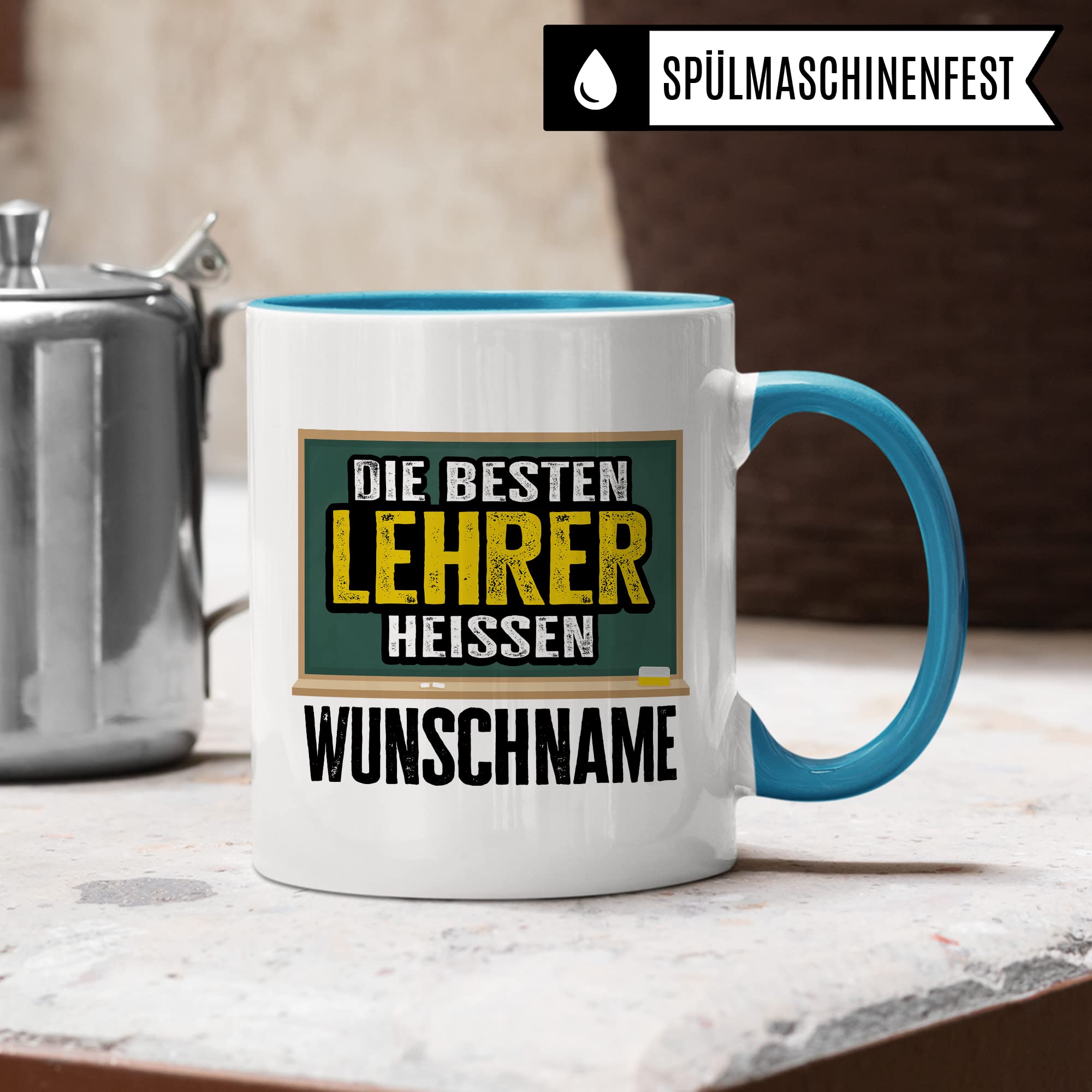 Bester Lehrer Tasse mit Spruch Geschenk Kaffee-Tasse personalisiert mit Namen Kaffee-Becher Lehrer lustig Geschenkidee Lehrerin personalisierbar Abschied Abschiedsgeschenk