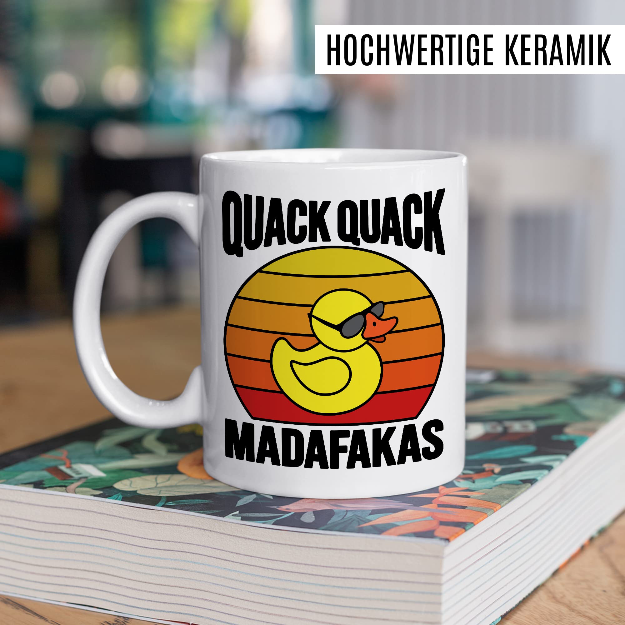 Lustige Tasse mit Spruch Kaffeetasse mit Spruch Kaffee-Becher Gummiente Humor Sarkasmus Teetasse Geschenk Kollegin Büro Geschenkidee Retro-Style Witz Quack Quack Madafakas