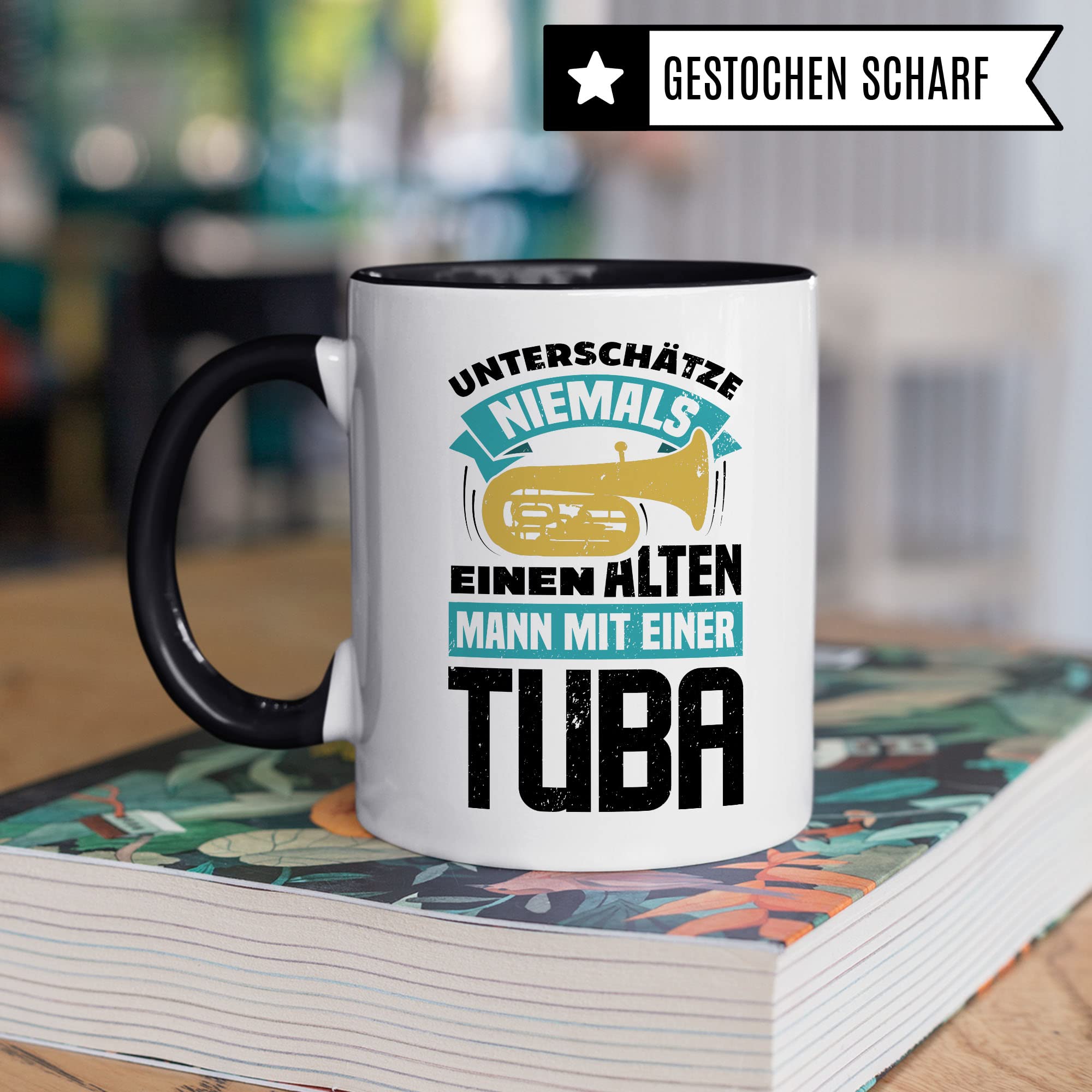 Tuba Tasse Geschenkidee Alter Mann Kaffeetasse Humor Witz Geschenk für Tubaspieler Kaffeebecher Bigband Becher