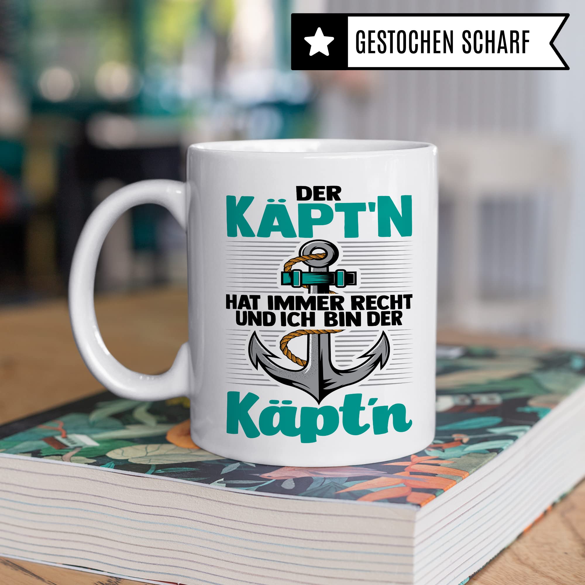 Kapitän Tasse, Der Käpt´n hat immer Recht und ich bin der Käpt´n Geschenk Kaffee-Becher Geschenkidee Bootliebhaber Kaffeetasse Bootbesitzer Tasse mit Spruch lustig Motiv