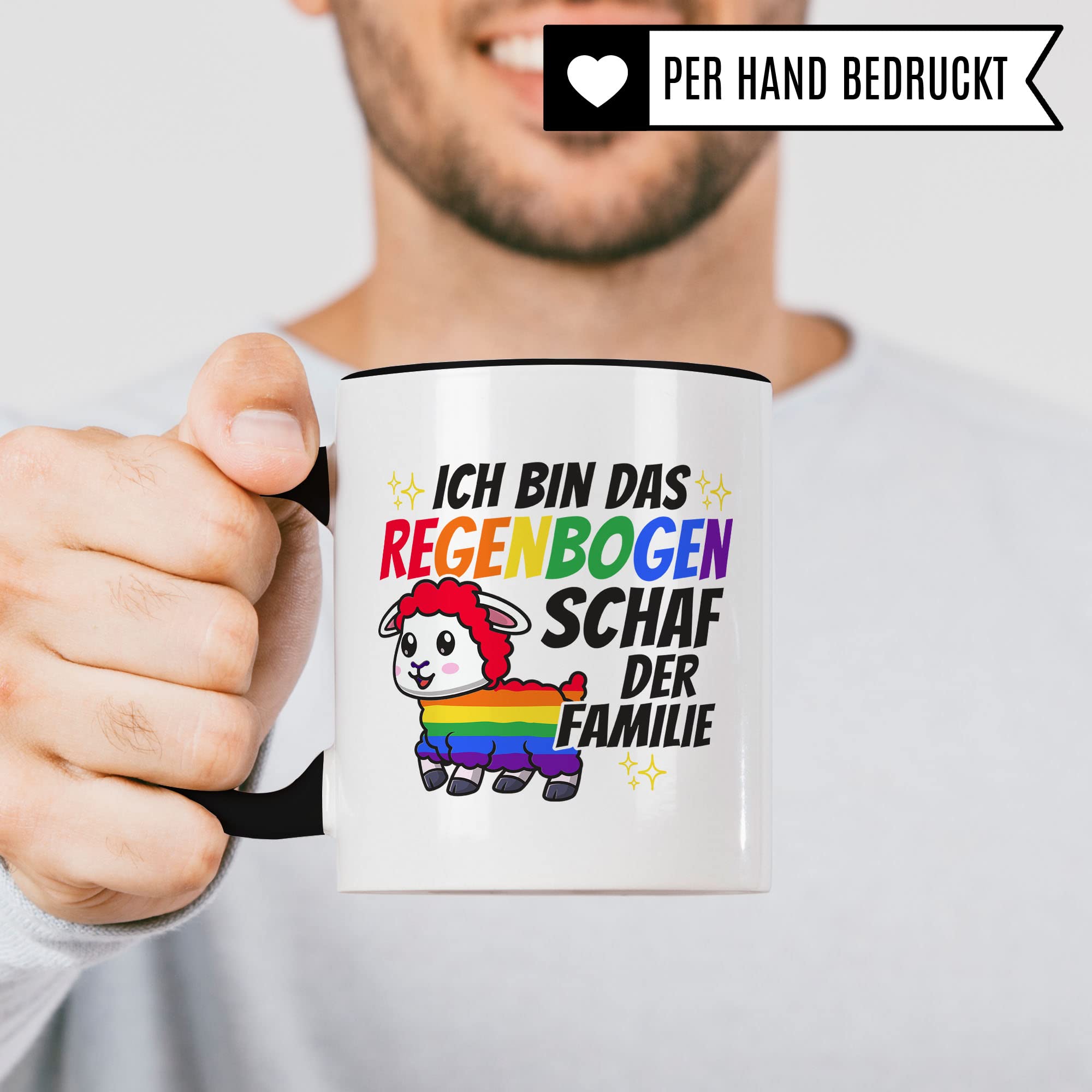 LGBTQI+ Tasse, Ich bin das Regenbogen Schaf der Familie, Gay Pride Geschenk Spruch lustig Motiv Geschenkidee Kaffeetasse outing LGBT queer schwul lesbisch Spruch