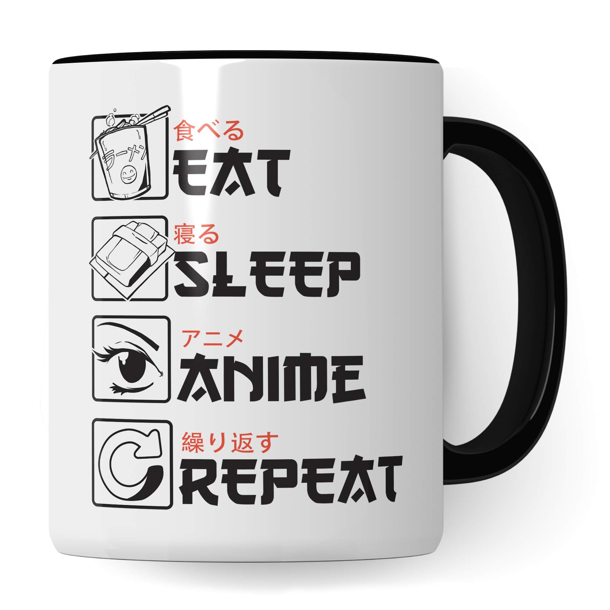 Eat Sleep Anime Repeat - Anime Tasse Geschenk - Spruch Becher Otaku Geschenkidee - Baka Kaffeetasse Japan Manga