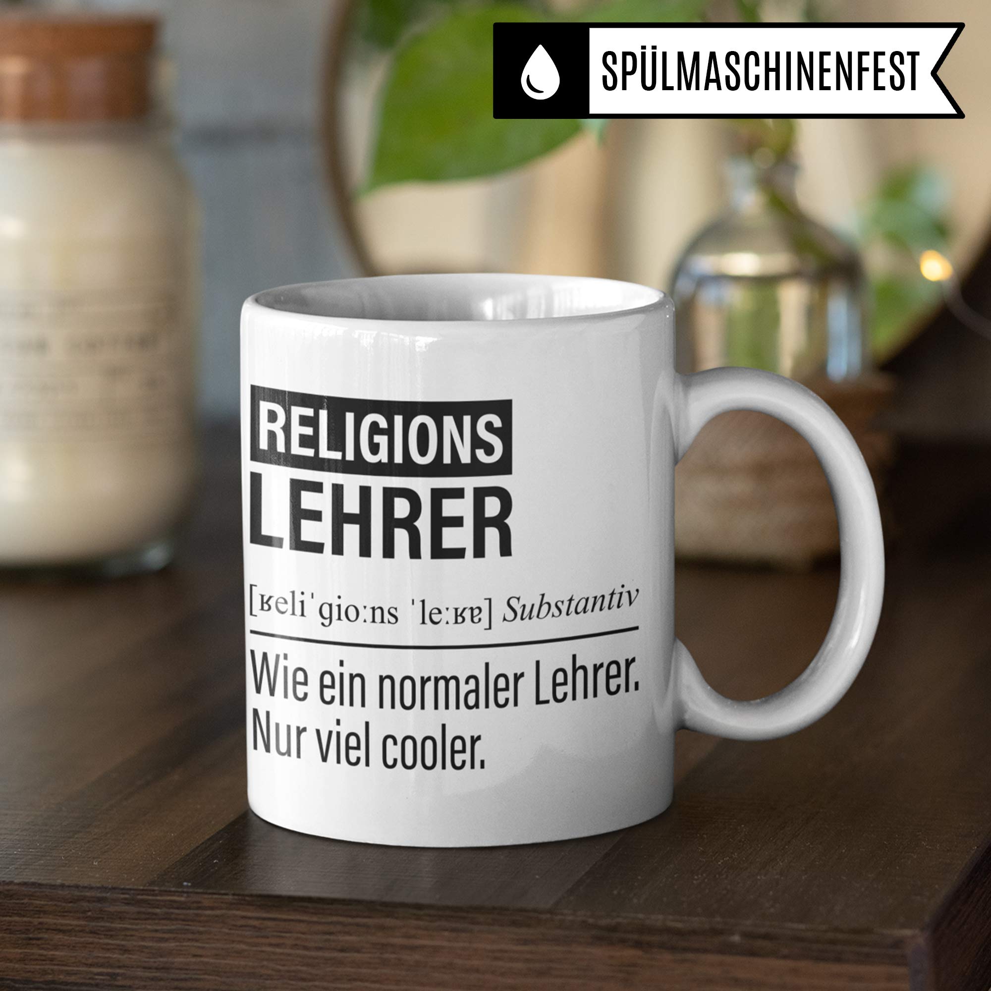 Religionslehrer Tasse, Geschenk für Religions Lehrer, Kaffeetasse Geschenkidee Lehrer, Kaffeebecher Lehramt Schule Religion Unterricht Witz