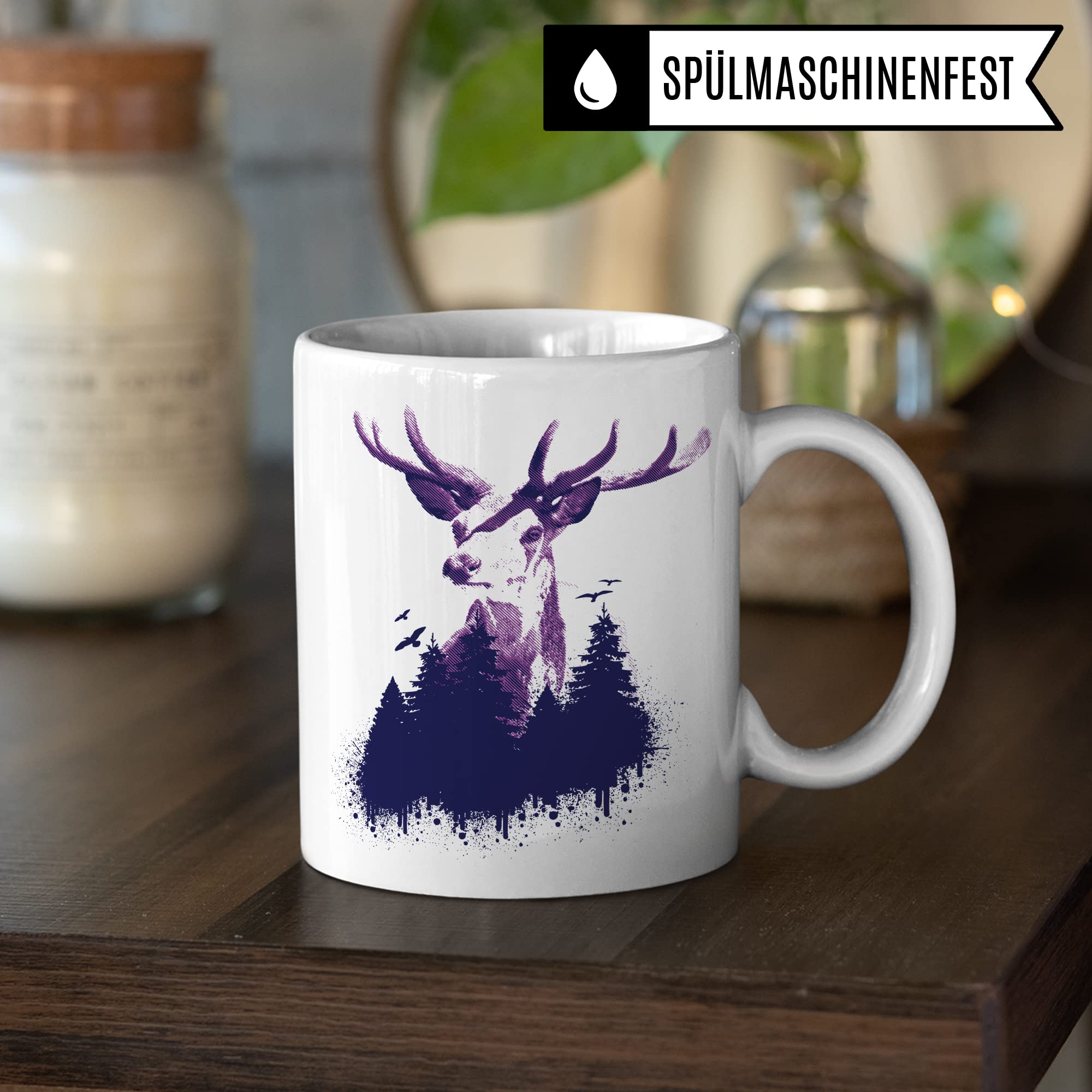 Hirsch-Motiv, hochwertiges Design Tasse Geschenk Hirsch-fans, Fuchs-Tasse Motiv, Geschenk Kollegen, Fuchs Büro-Tasse Wald-Motiv Jäger Jagd Hirschliebhaber Naturliebhaber Kaffee-Becher