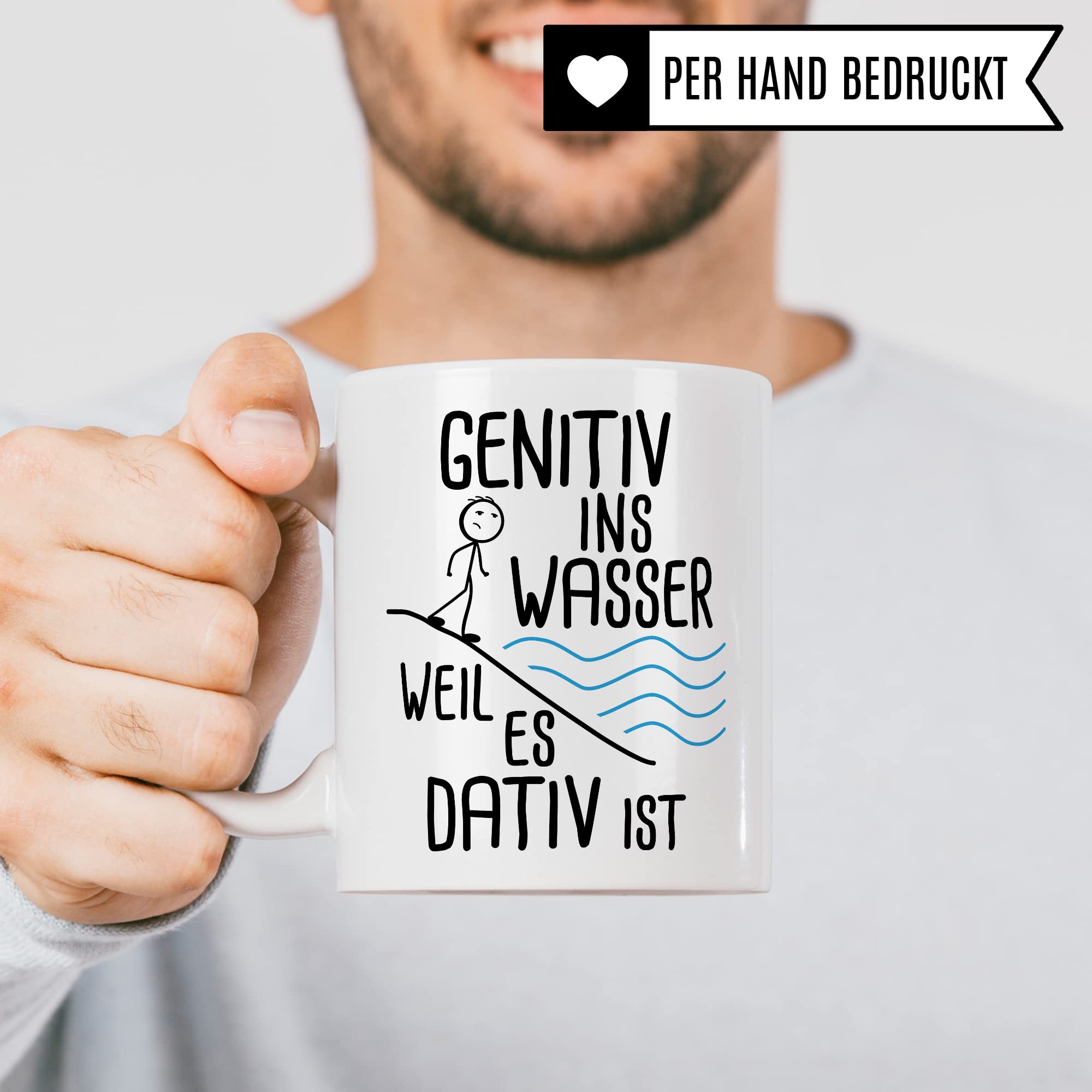 Grammatik Tasse, Genitiv ins Wasser weil es Dativ ist Geschenk Kaffee-Becher Geschenkidee Lehrer Tasse mit Spruch lustig Grammatik Deutsch Dativ Genitiv Kaffeetasse Teetasse Germanist