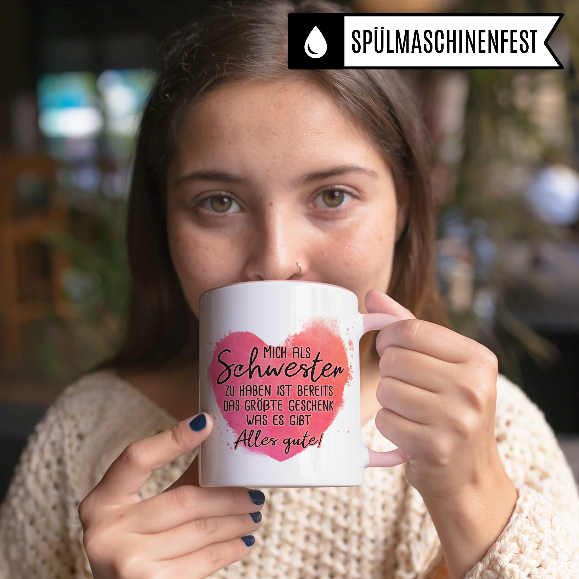 Tasse Bruder Geschenk, Mich als Schwester zu haben ist bereits das größte Geschenk das es gibt Geschenkidee Geschwister Kaffee-Becher Kaffeetasse Tasse mit Spruch lustig Witz-Tasse