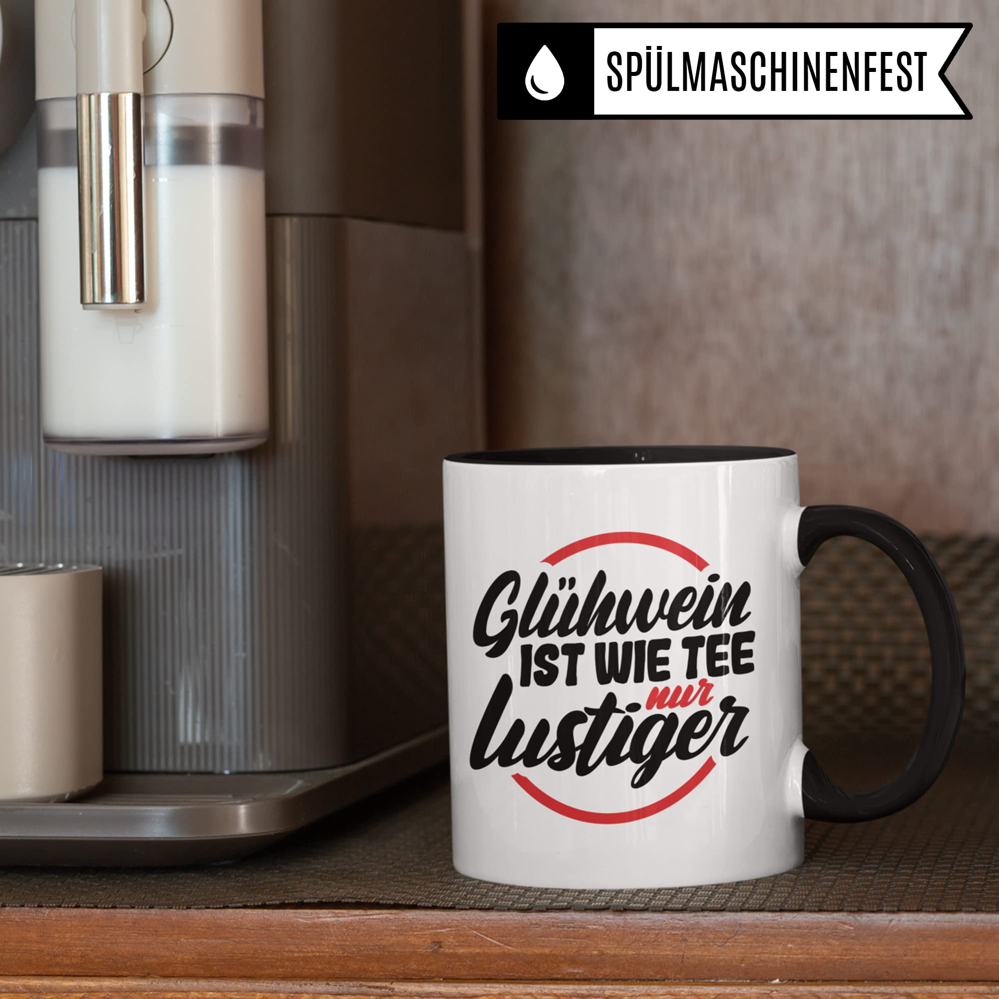 Tasse mit Spruch: "Glühwein ist wie Tee nur lustiger" Geschenk Weihnachten Winter Glühwein-Becher Geschenkidee Punsch lustig