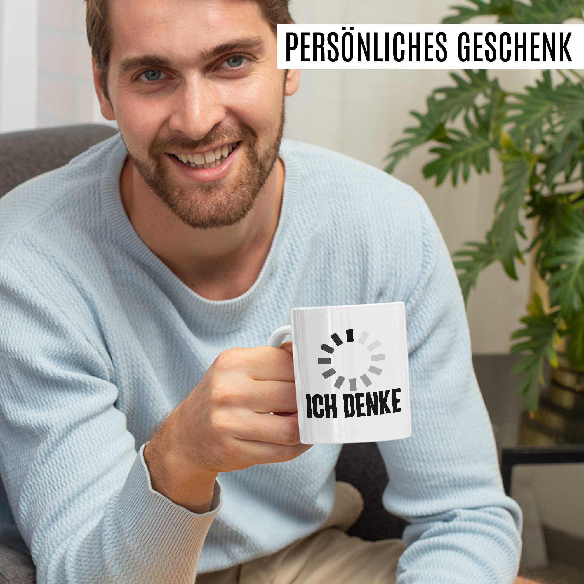 Tasse lustig Geschenk, Ich denke Geschenkidee Büro Witz Kaffee-Becher Kaffetasse Tasse mit Spruch lustig denken Humor Teetasse Witztasse Ladezeichen Motivtasse