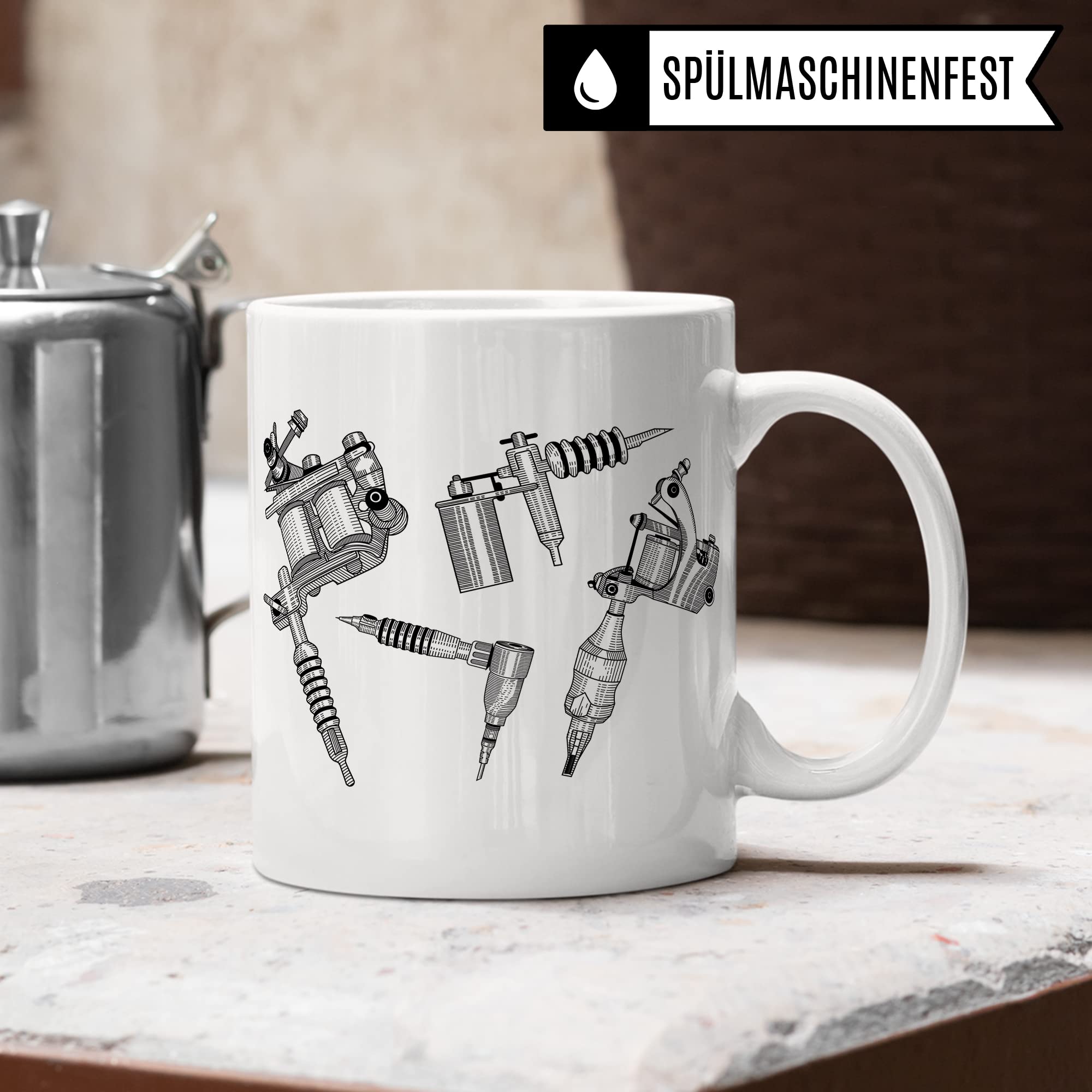 Tattoo Tasse, Tattoo Maschine Spruch, Geschenk Tattowierer Tattoo Motiv Spruch, Geschenkidee Tattowierte Beruf Tattoowierer Kaffeetasse schönes Motiv