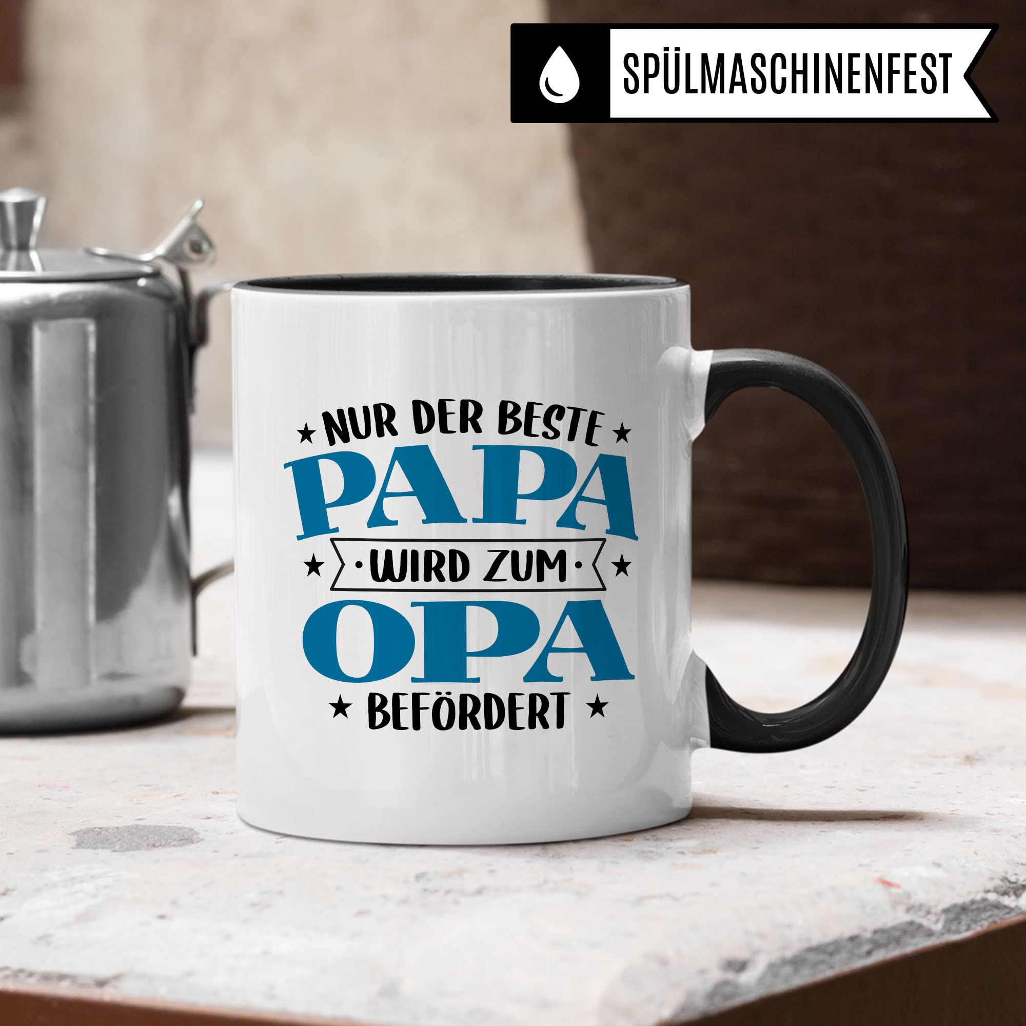 Tasse Opa, Nur der beste Papa wird zum Opa befördert Kaffeetasse mit Spruch lustig Kaffee-Becher Vater Geschenk Geschenkidee Großvater Geburt Teetasse