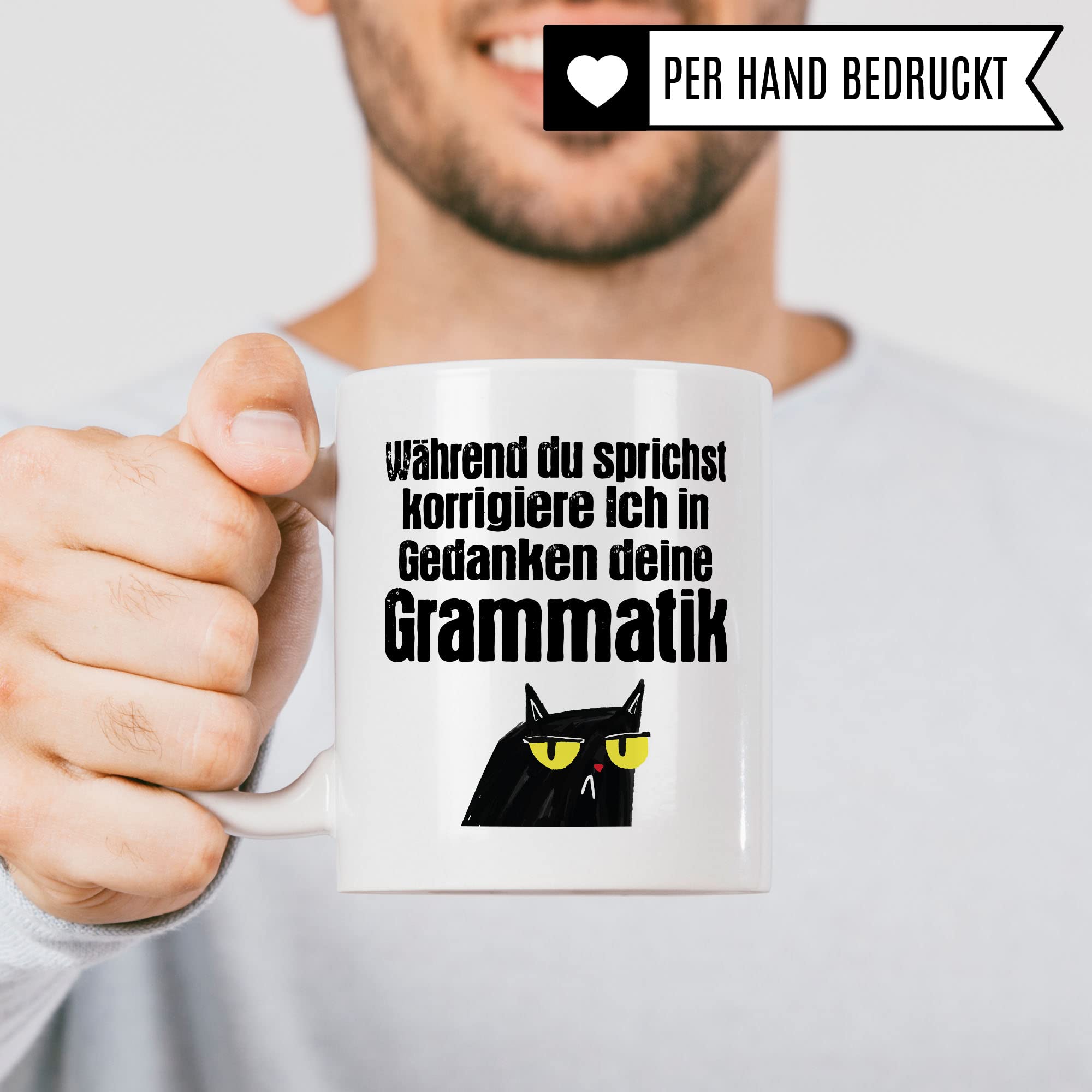 Tasse mit Spruch lustig, Ich korrigiere in Gedanken deine Grammatik, Kaffee-Becher witzig Lehramt Referendar Germanist Germanistin Germanistik Geschenk