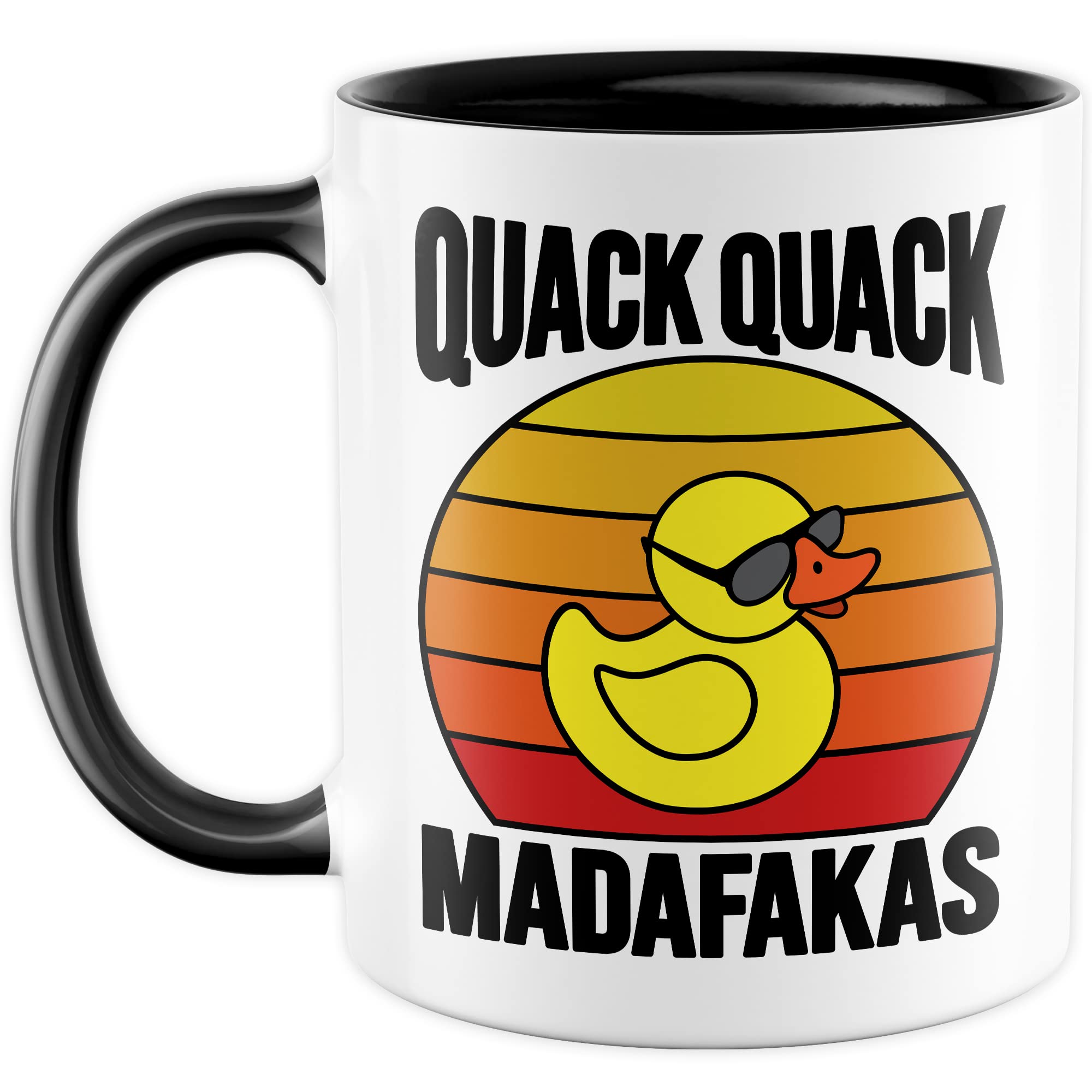 Lustige Tasse mit Spruch Kaffeetasse mit Spruch Kaffee-Becher Gummiente Humor Sarkasmus Teetasse Geschenk Kollegin Büro Geschenkidee Retro-Style Witz Quack Quack Madafakas