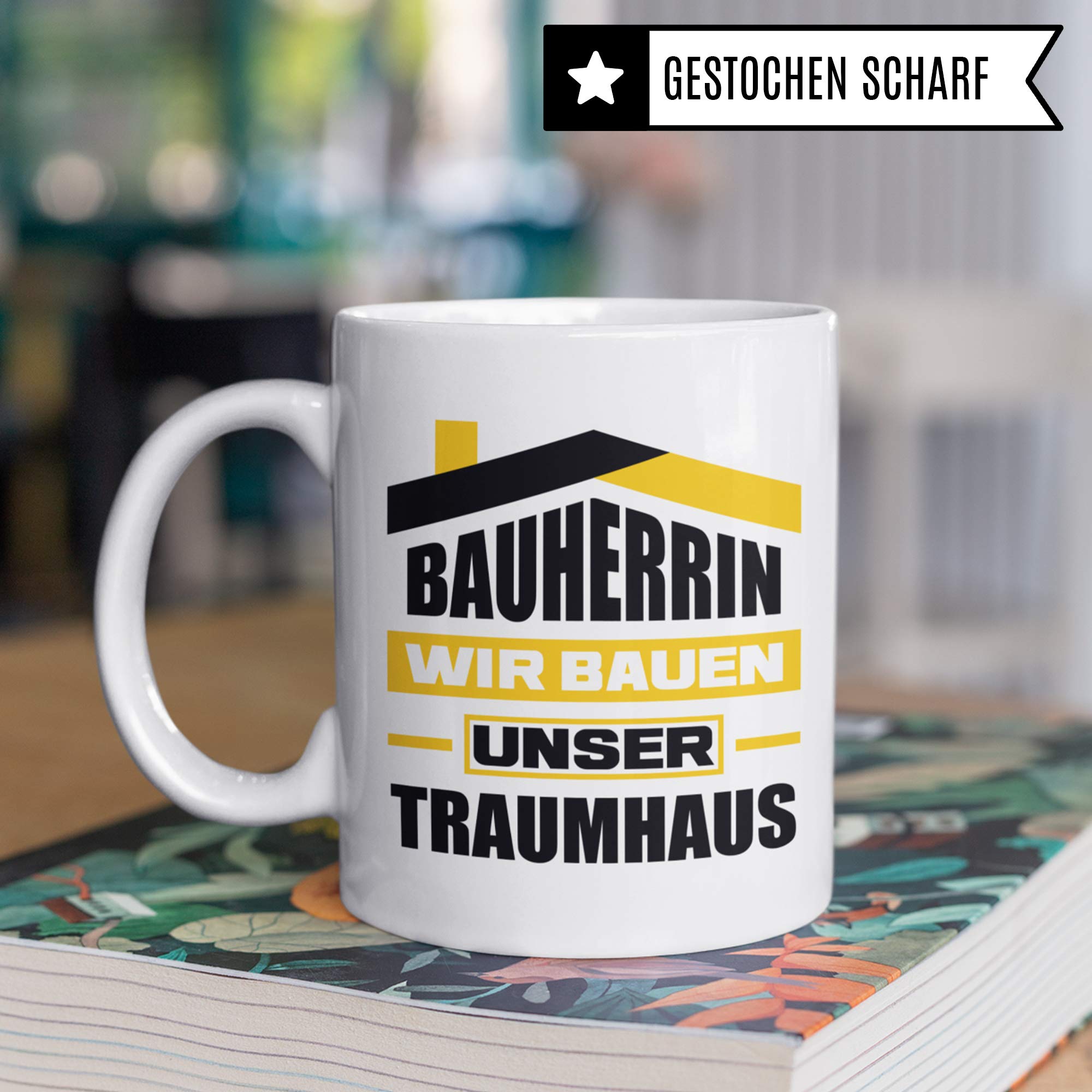 Pagma Druck Bauherrin Tasse, Richtfest Geschenke Mitbringsel, Becher Einweihungsfeier Haus Einweihung Bauherr Frau, Geschenkideen zum Richtfest, Baustelle Häuslebauer Hausbau lustig