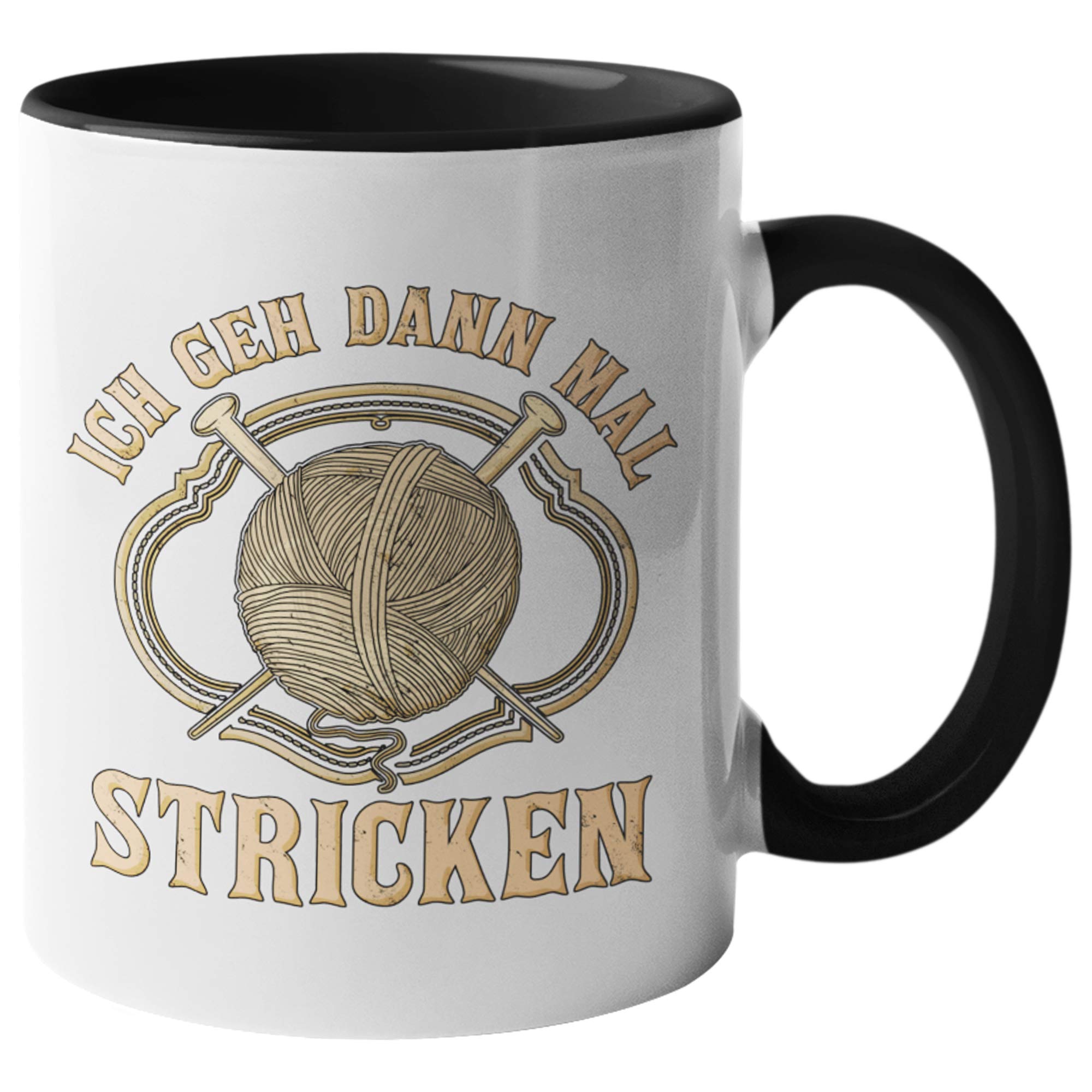 Tasse Stricken Spruch, Strickerin Geschenk Kaffeetasse Häkeln Geschenkidee, Stricken Nadeln Becher (Weiß/Schwarz)