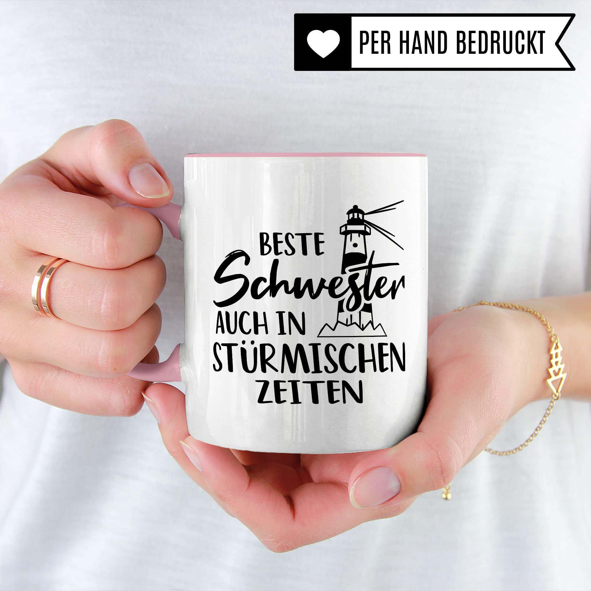 Tasse Schwester, Beste Schwester - auch in stürmischen Zeiten Spruch, Geschenk Schwester Spruch schöne Kaffee-Tasse Geschenkidee Geschwister-liebe