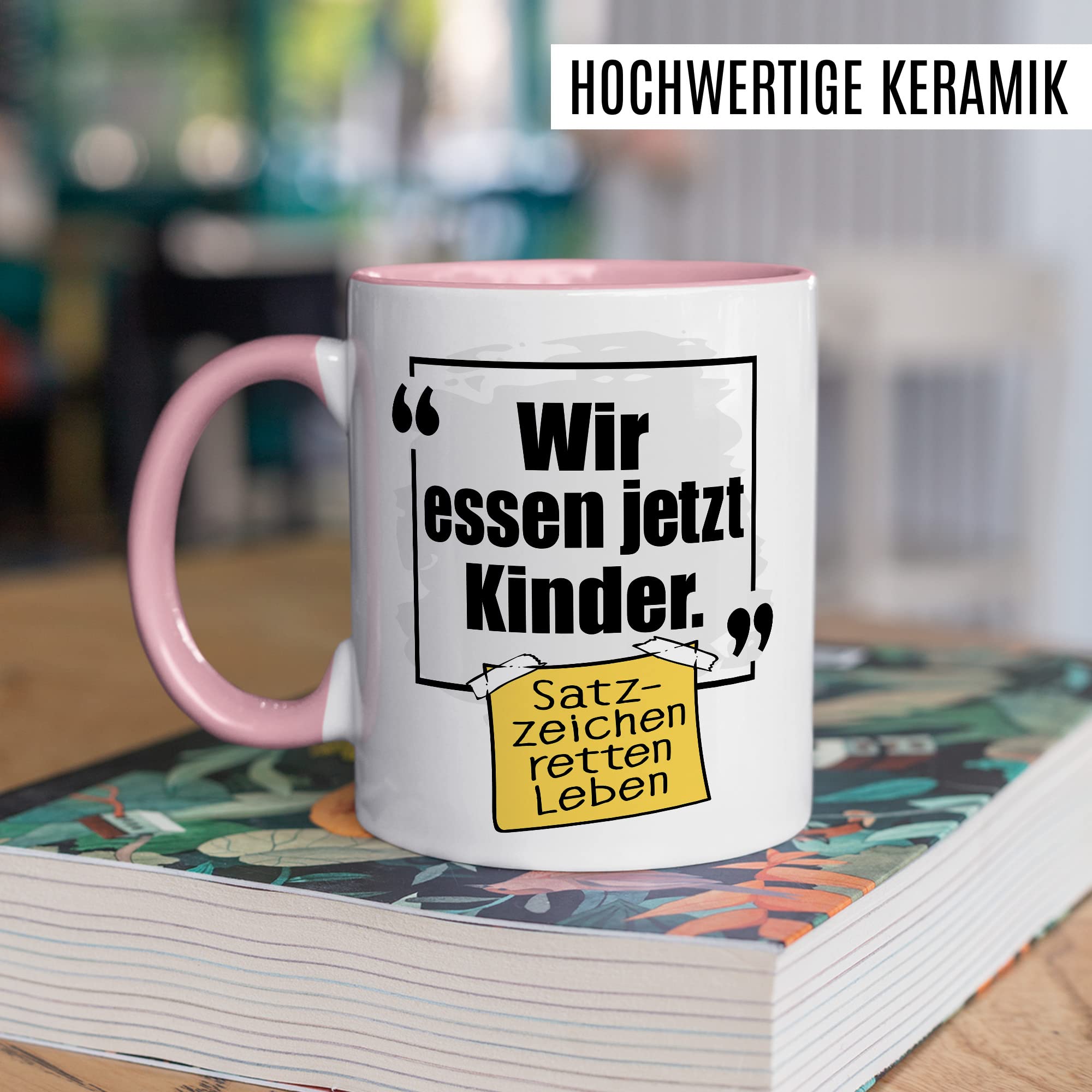 Lustige Tasse mit Spruch Kaffeetasse Grammatik Witz lustig Kaffee-Becher Zeichensetzung rettet Leben wir essen jetzt Kinder Interpunktion Deutsch