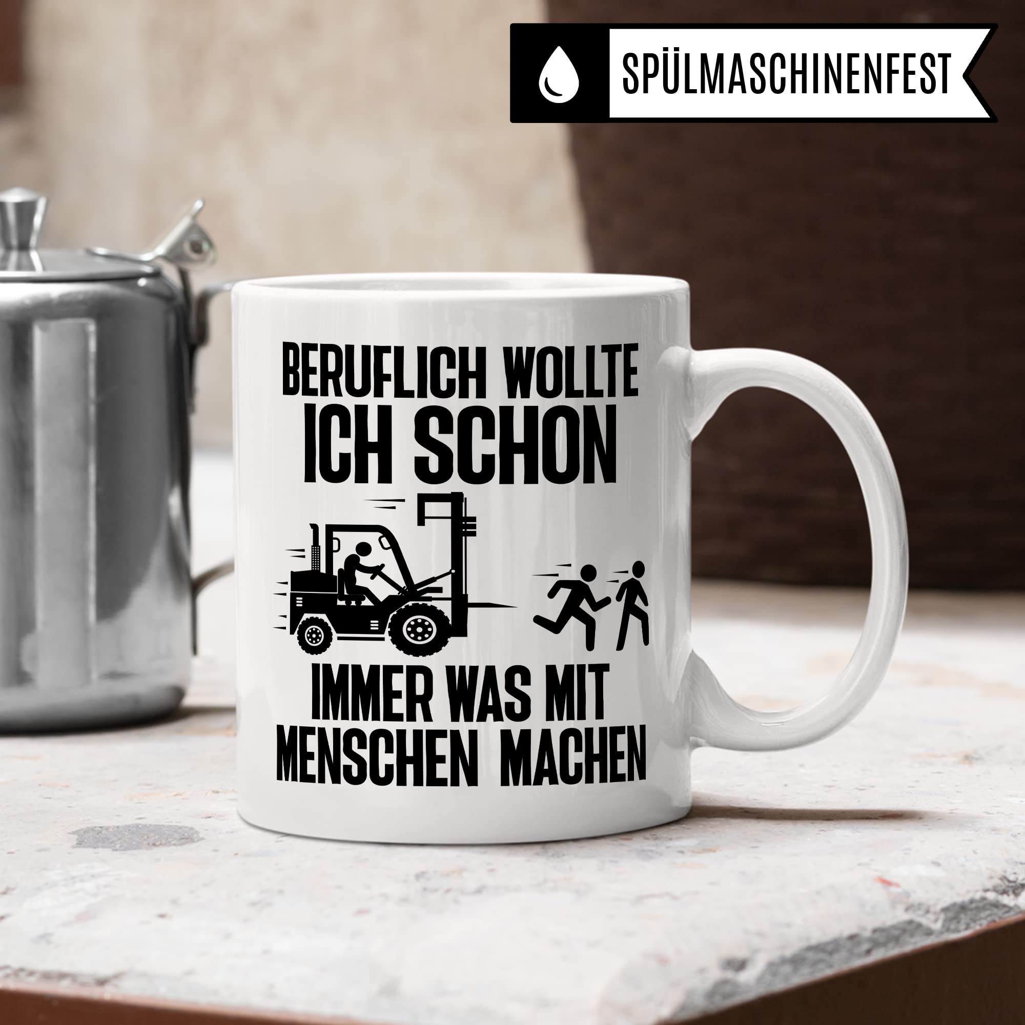 Lagerist Tasse mit Spruch lustig Staplerfahrer Geschenk Gabelstapler-Fahrer Kaffee-Becher böser Humor Kaffeebecher Lagerarbeiter Lagerlogistiker Geschenkidee