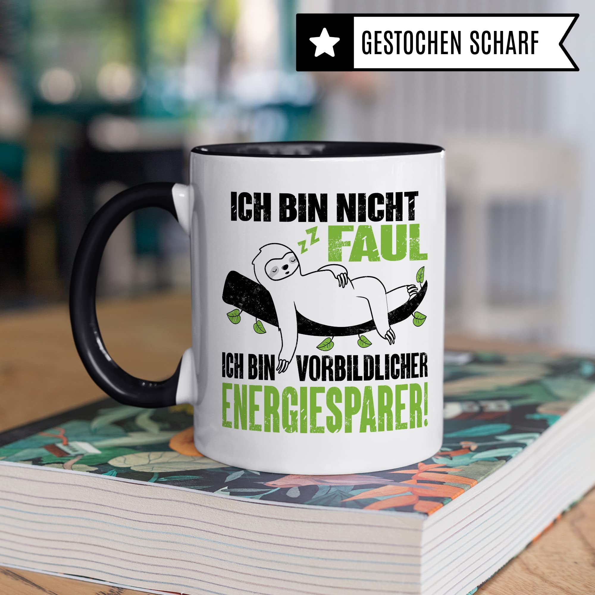 Tasse Energiesparer Geschenk, Ich bin nicht faul Ich bin vorbildlicher Energiesparer Geschenkidee Kaffeetasse mit Spruch lustig Kaffee-Becher Witztasse umweltfreundlich Faulheit Faultier