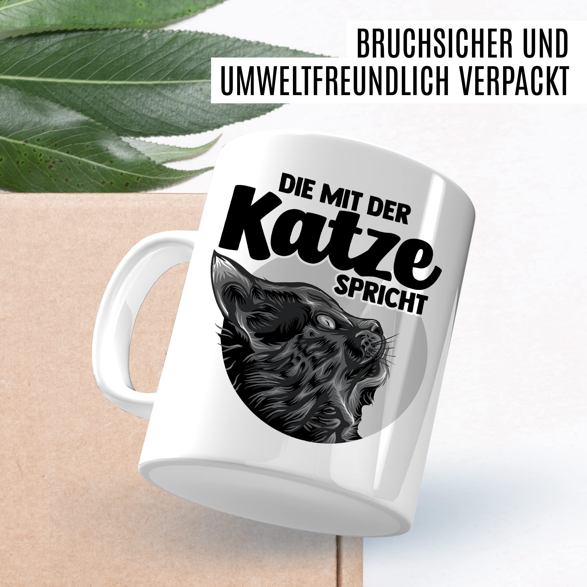 Tasse Katze Geschenk, Die mit der Katze spricht Geschenkidee Kaffeetasse mit Spruch lustig Kaffee-Becher Katzen Katzen-Liebhaber Teetasse Katzen-Motiv