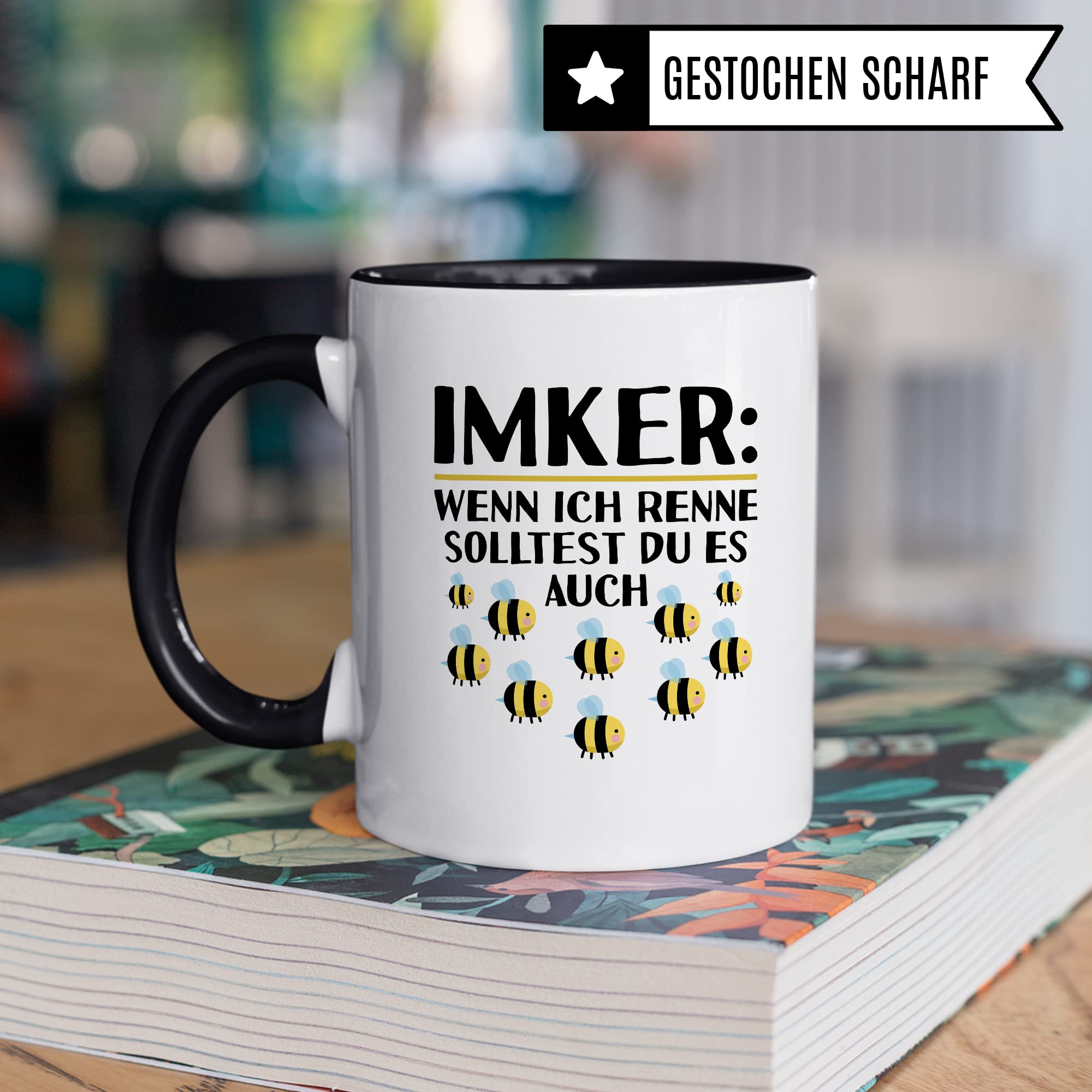 Tasse Imker Geschenk, Wenn ich renne solltest du es auch Geschenkidee Bienenzüchter Kaffee-Becher Tasse mit Spruch lustig Kaffeetasse Bienenvater Witztasse Humor Teetasse