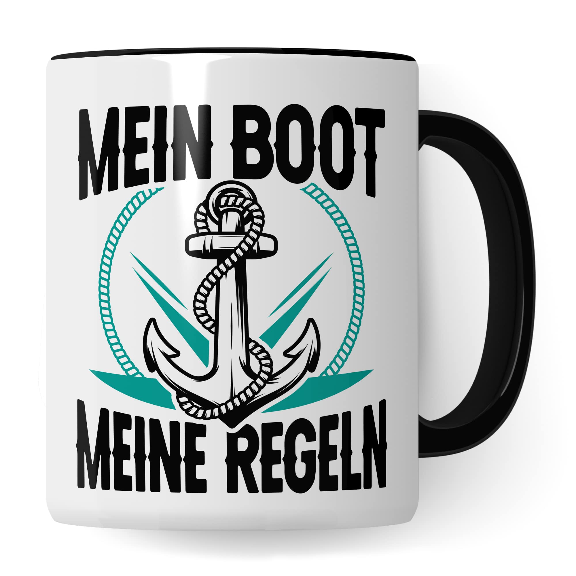 Tasse Kapitän, Mein Boot meine Regeln Geschenk Bootliebhaber Geschenkidee Bootbesitzer Kaffee-Becher Kaffeetasse mit Spruch lustig Teetasse Anker-Motiv