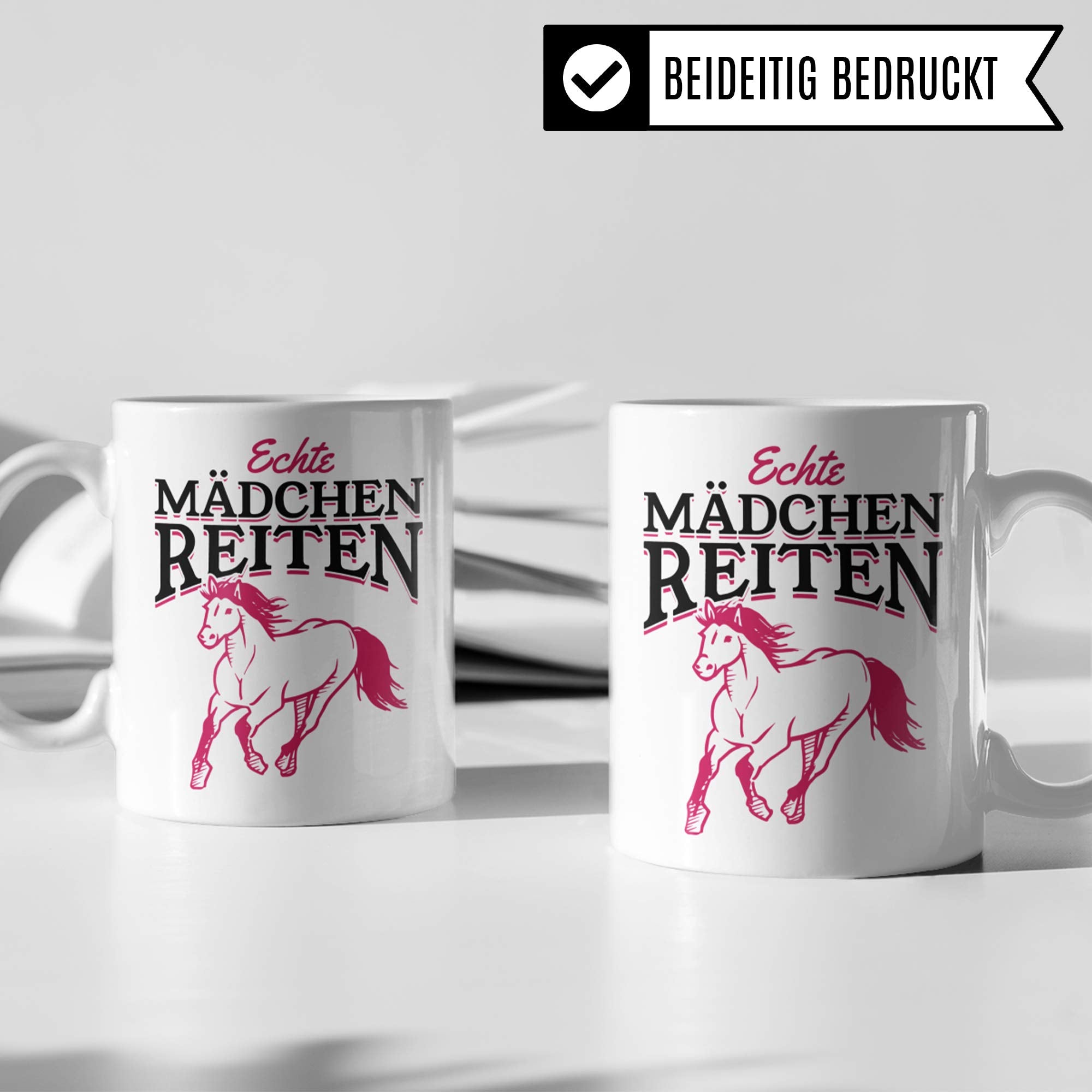 Pagma Druck Reiterin Tasse Geschenk, Echte Mädchen Reiten Spruch Becher Pferd Geschenkidee Pferdemädchen, Kaffeetasse Reitsport Reiterhof Pferdemotiv (Weiß/Weiß)