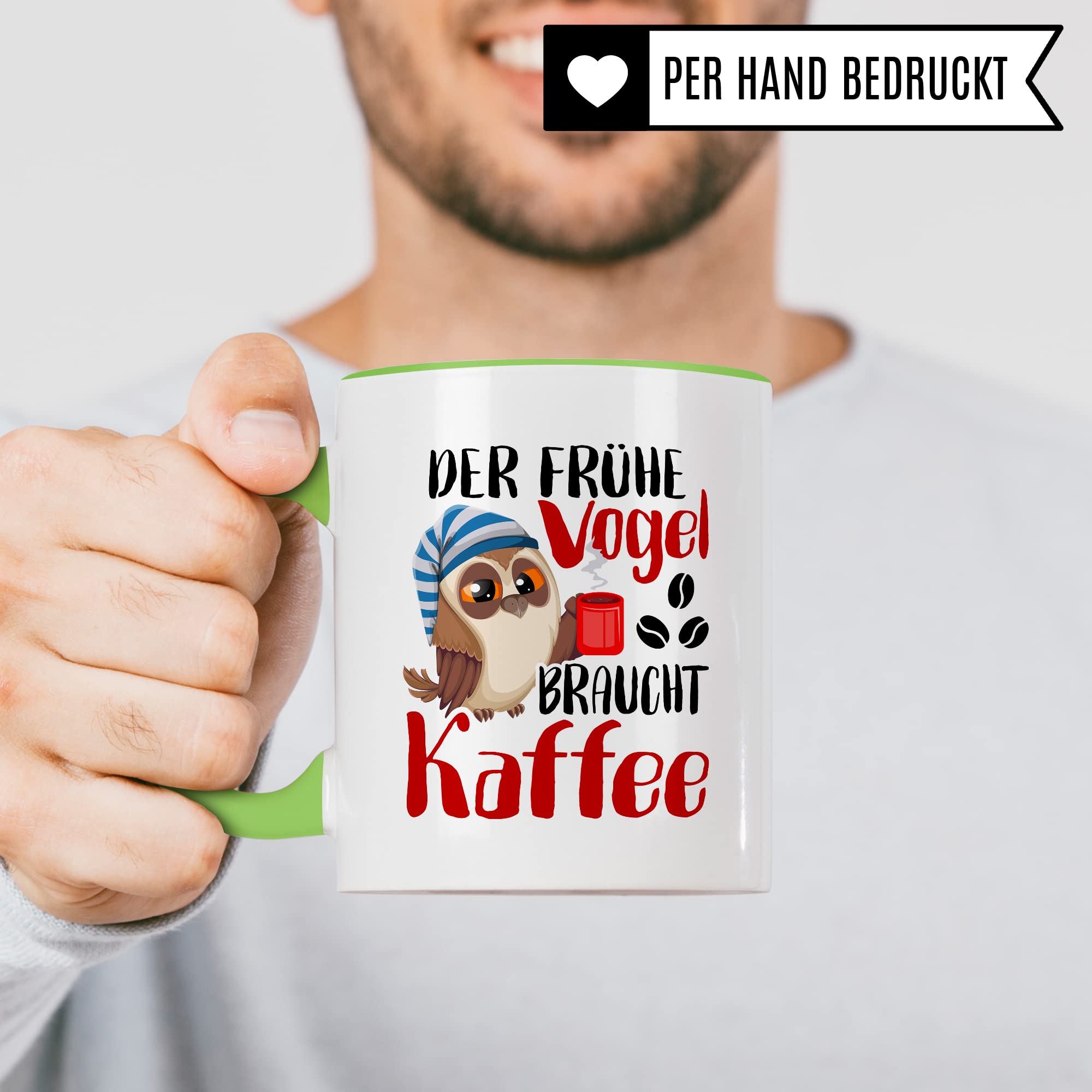 Früher Vogel Tasse lustig Kaffeetasse mit Spruch Kaffee-Becher Moorgenmuffel Humor Geschenk Geschenkidee Der frühe Vogel braucht Kaffee Witz Langschläfer Büro Tasse