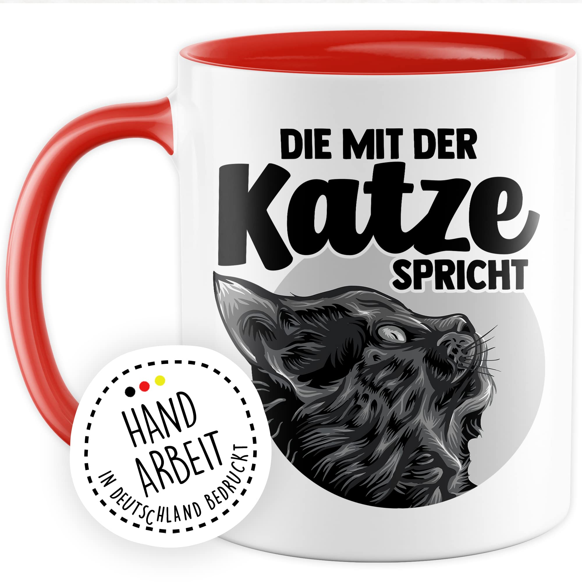 Tasse Katze Geschenk, Die mit der Katze spricht Geschenkidee Kaffeetasse mit Spruch lustig Kaffee-Becher Katzen Katzen-Liebhaber Teetasse Katzen-Motiv