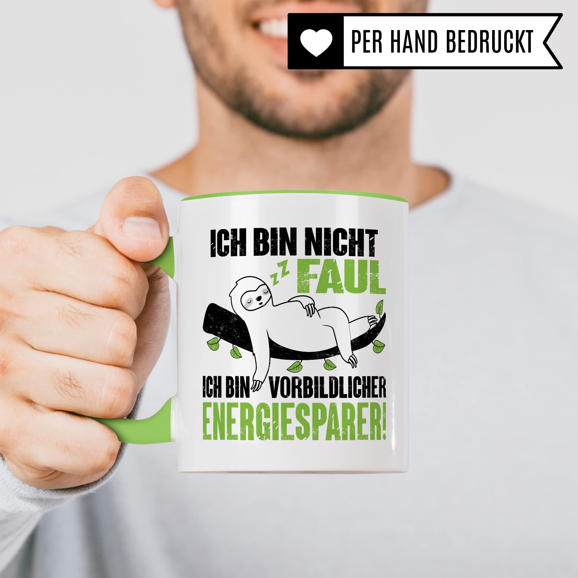 Tasse Energiesparer Geschenk, Ich bin nicht faul Ich bin vorbildlicher Energiesparer Geschenkidee Kaffeetasse mit Spruch lustig Kaffee-Becher Witztasse umweltfreundlich Faulheit Faultier