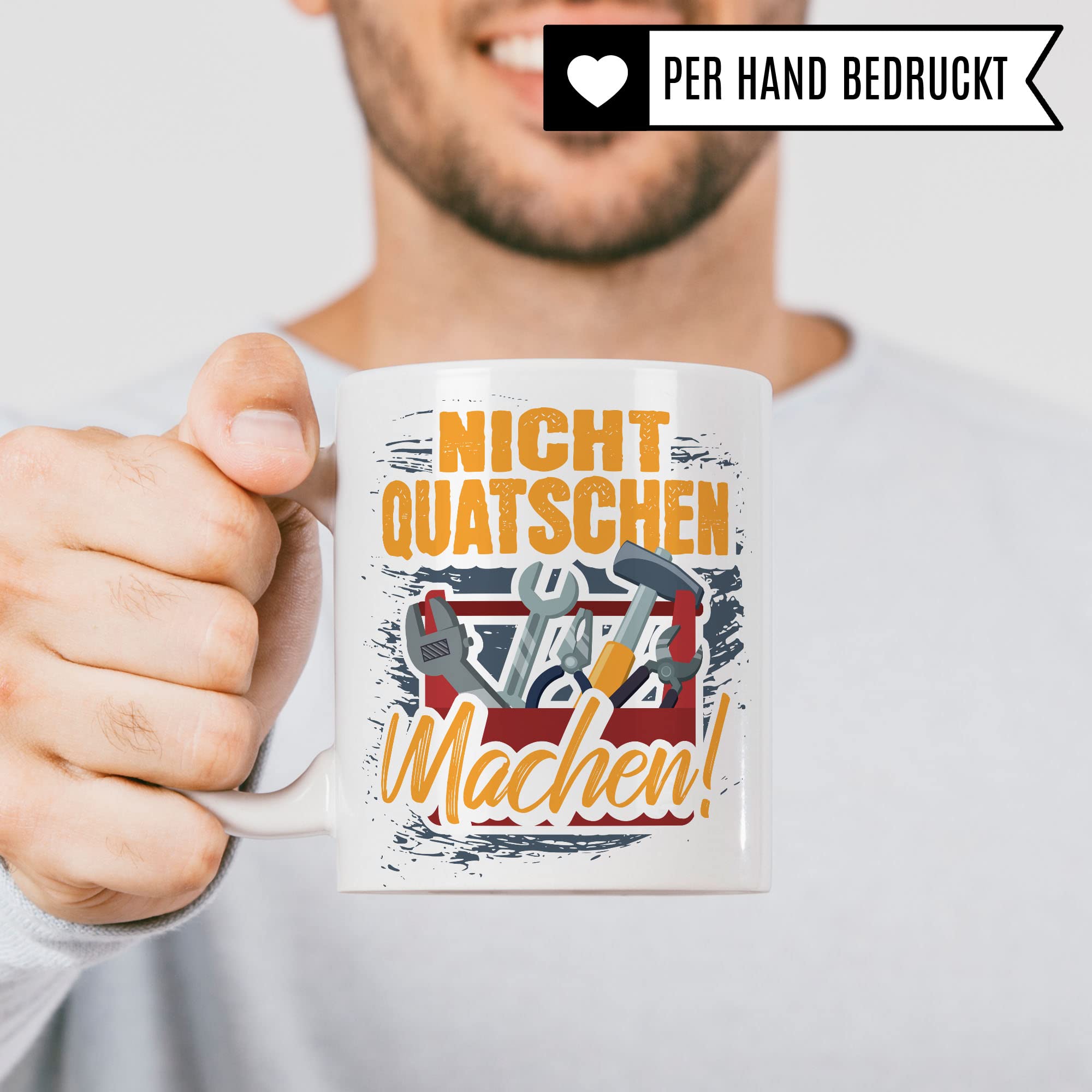 Handwerker Tasse, Werkstatt Spruch lustig, Männer Kaffeetasse Geschenkidee, Bauarbeiter Kaffeebecher, Bastler Becher, Humor Witz Geschenk für Heimwerker