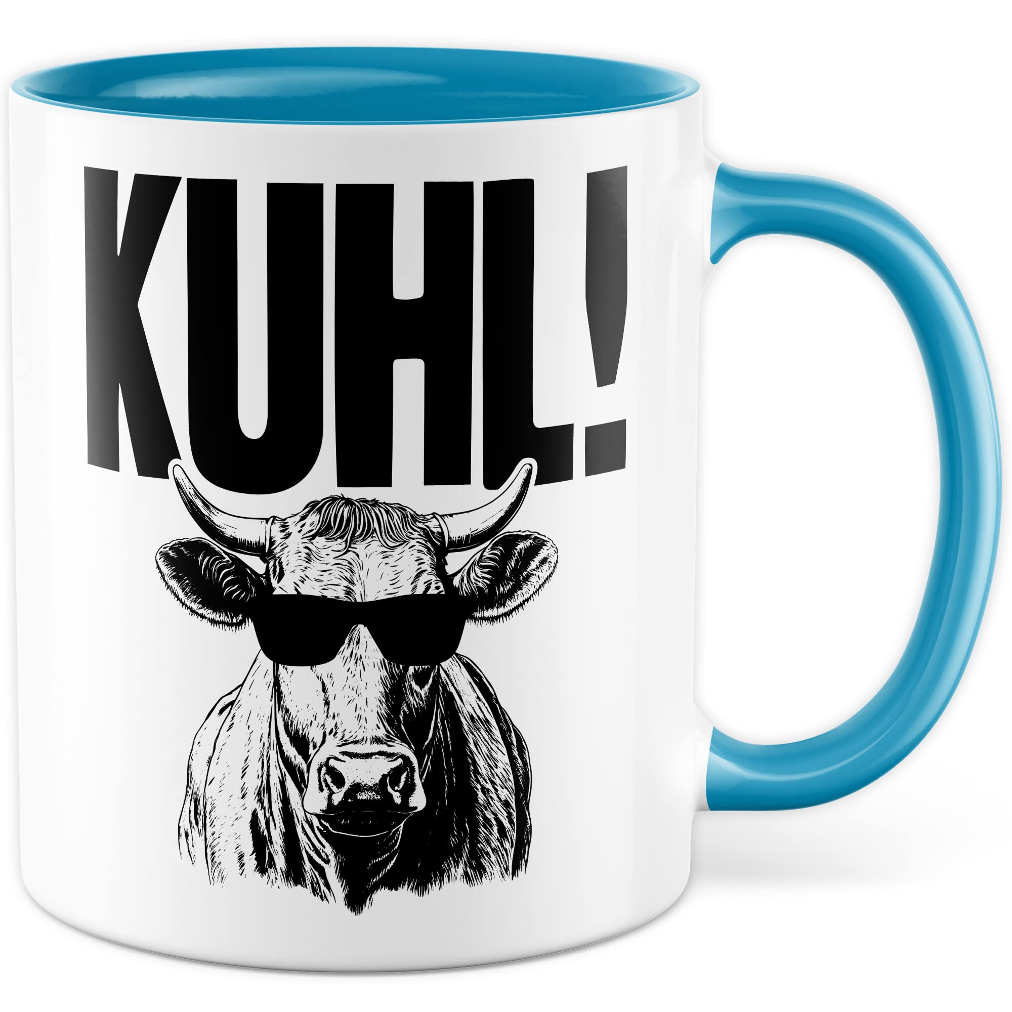 KUHL Tasse mit Spruch witzige Kaffeetasse mit Kuh Motiv Humor Geschenk Geschenkidee Kollegen Büro Kaffee-Becher lustig Freundin Kühe Sonnen Brille Cool Wortwitz Schreibfehler