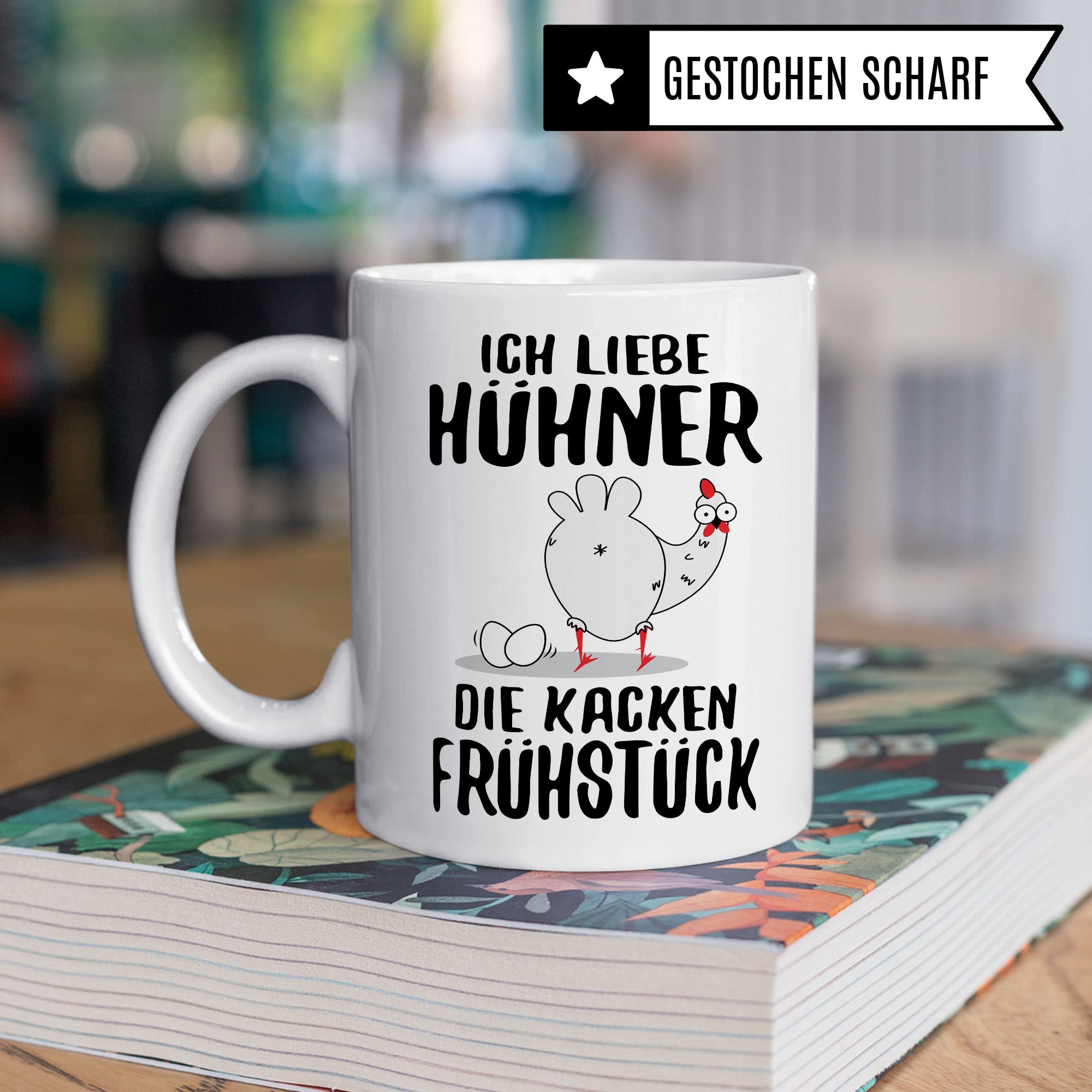 Hühner Tasse, Ich liebe Hühner die kacken Frühstück, lustig Hühnerhalter Geschenk für Landwirt Bauer Hühnerbesitzer, witzige Frühstück-Tasse mit Huhn-Motiv