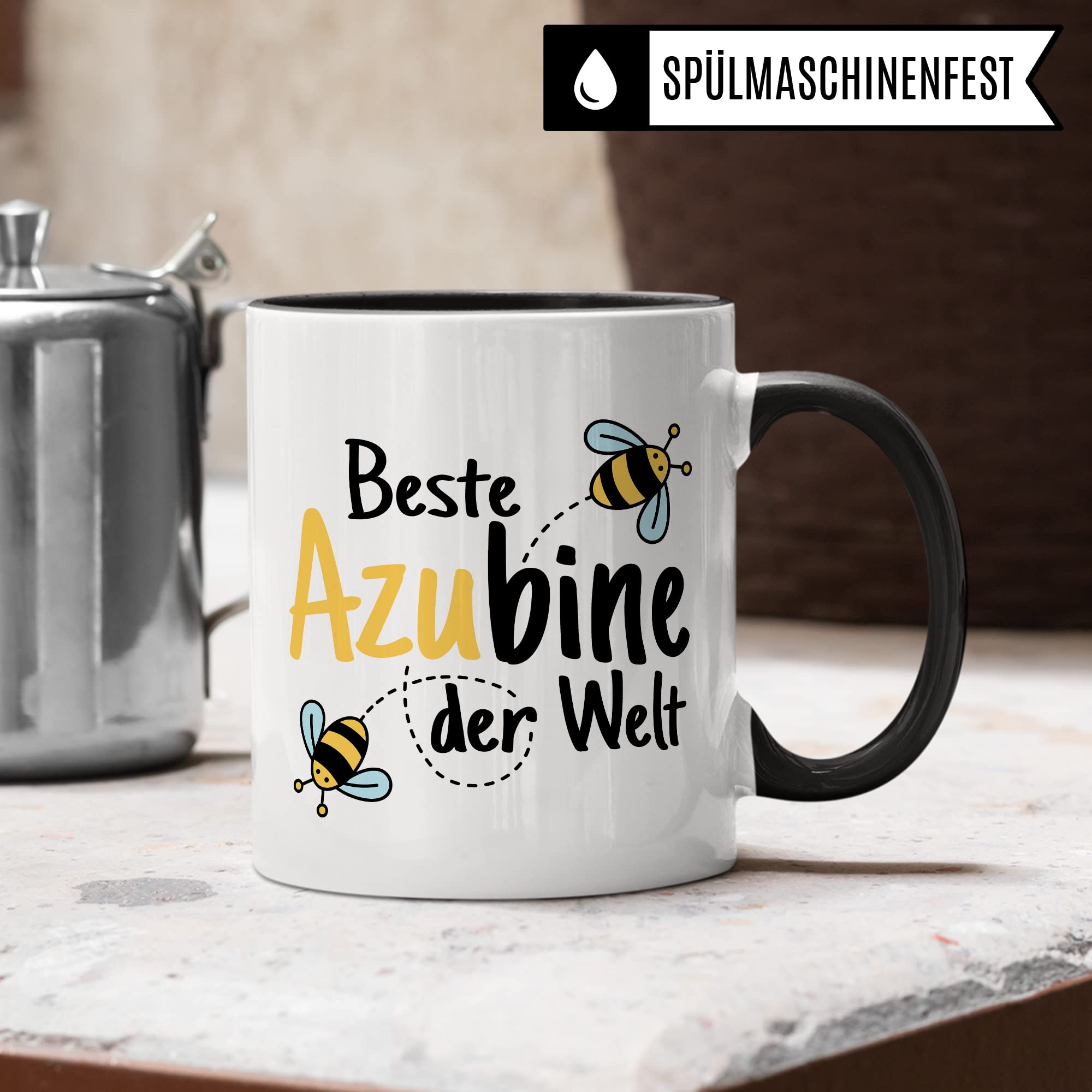 Tasse Azubine Kaffeetassen Azubi Ausbildung Kaffee-Becher Lehrling Ausbildung Beste Azubine der Welt Spruch Becher Geschenkidee Azubine-Geschenk Auszubildende Auszubildender Biene